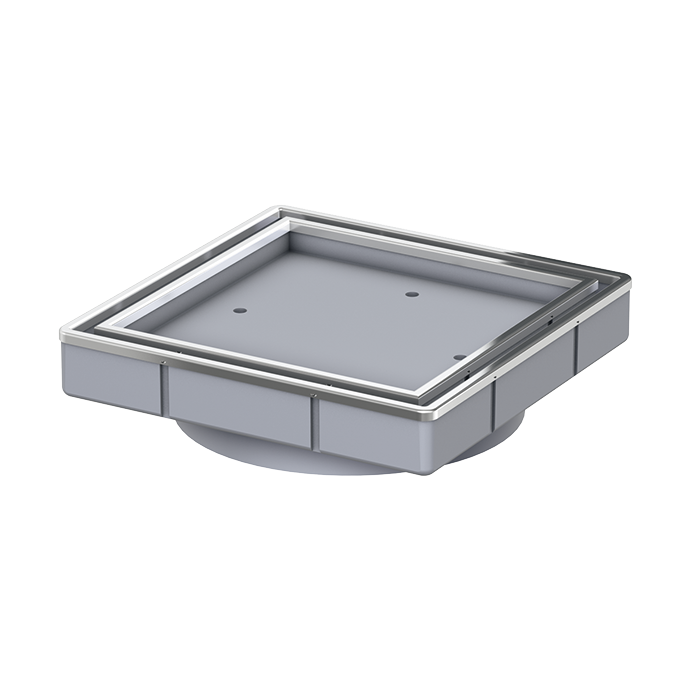 Aco MG Drain 150x150 Chrome pokrivna rešetka za ispunu pločicom sa ramom od nerđajućeg čelika i gornjim delom sifona visine 26mm 620477