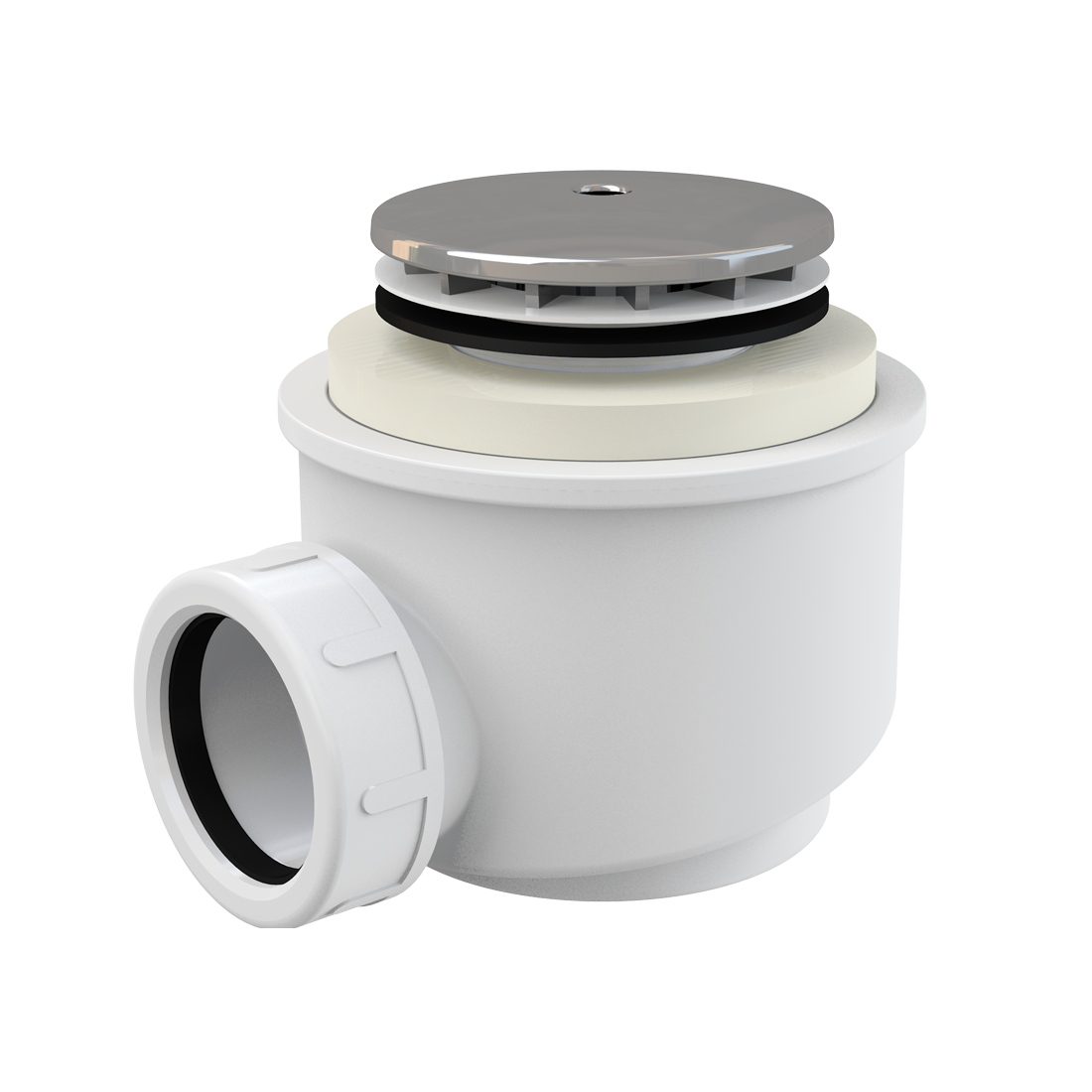 Alca Drain A47CR-50 Chrome sifon za tuš kade sa odlivom Ø50mm bez preliva sa visinom ugradnje 79mm samočisteći sa priključkom Ø40mm