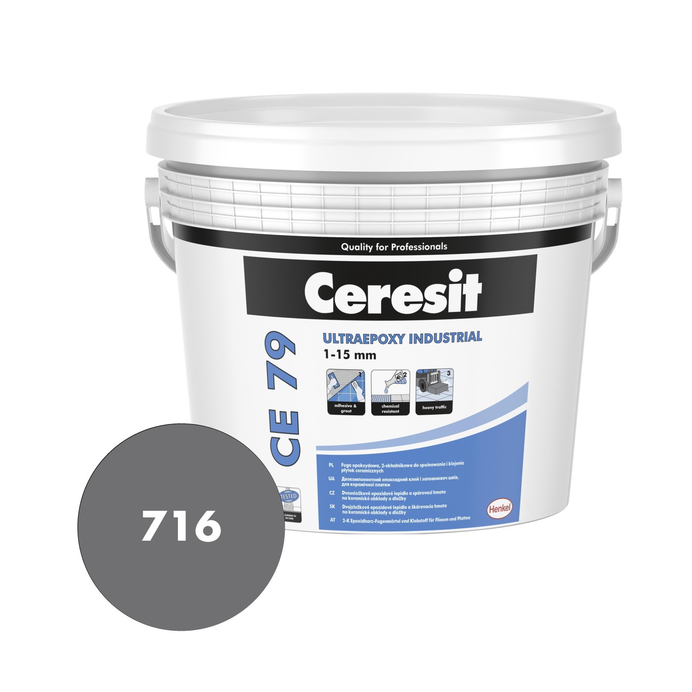 Ceresit CE 79 Ultraepoxy Industrial (716) grafit 5kg epoksidna dvokomponentna masa za fugovanje i lepak vodoodbojna za spoljašnje i unutrašnje prostore (fugovanje: 0,3-1,1 kg/m<sup>2</sup>, lepljenje: 2,5kg/m<sup>2</sup>)