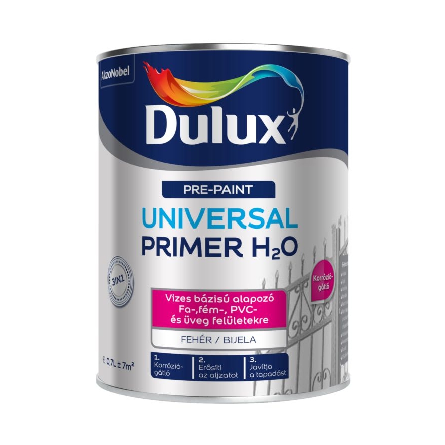 Dulux Universal Primer H2O (Weathershield Grunt) White Saten 0,7L univerzalni brzosušeći emajl prajmer na bazi vode za drvo, metal i plastiku blagog mirisa sa antikorozivnom zaštitom (0,1L/m2)