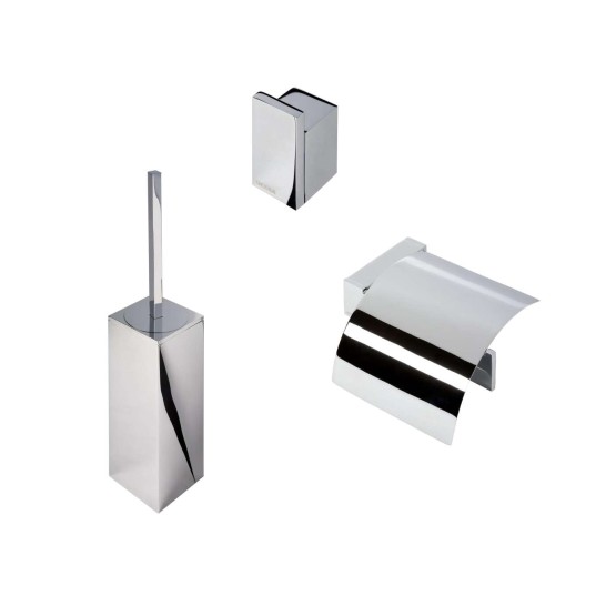 Geesa Modern Art Chrome set kupatilske galanterije: WC četke (bela i crna) sa držačem, držač toalet papira sa poklopcem i kukica (vešalica) 913500-02-115