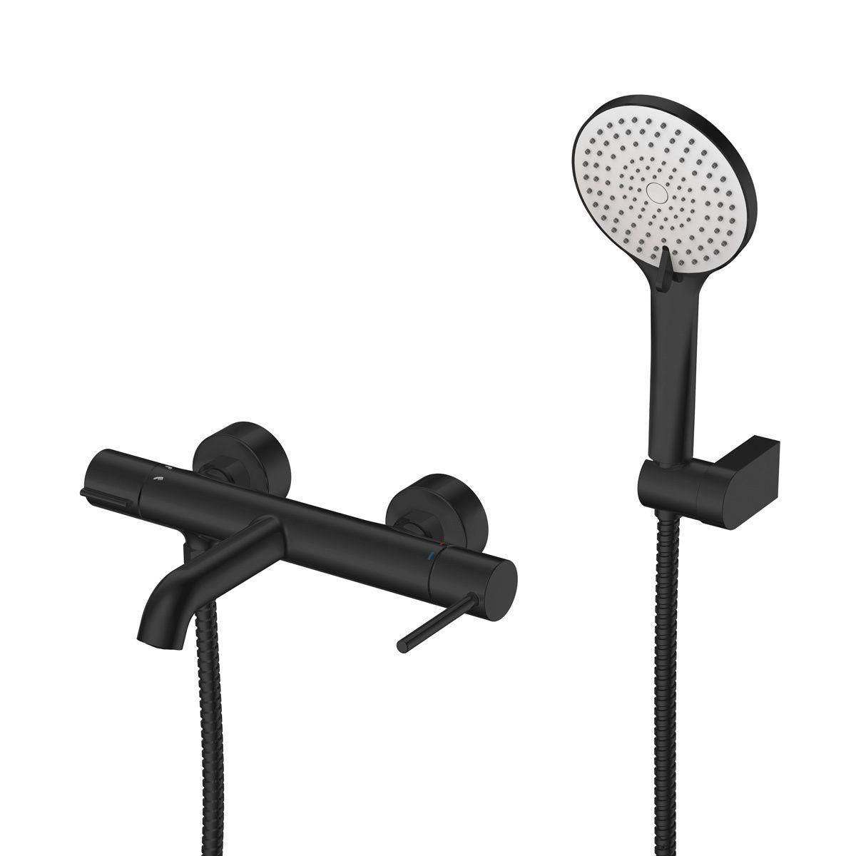 Giusta Ultima Black Matt baterija (slavina) za ručni tuš sa izlivom i ručnim tuš setom sa fiksnim držačem 71201BM0