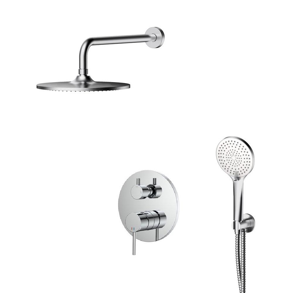 Giusta Ultima Chrome mešač sa prebacivačem i integrisanim ugradnim telom, nadglavni tuš okrugli sa zidnim držačem i ručni tuš set sa zidnim priključkom sa integrisanim držačem 71301000