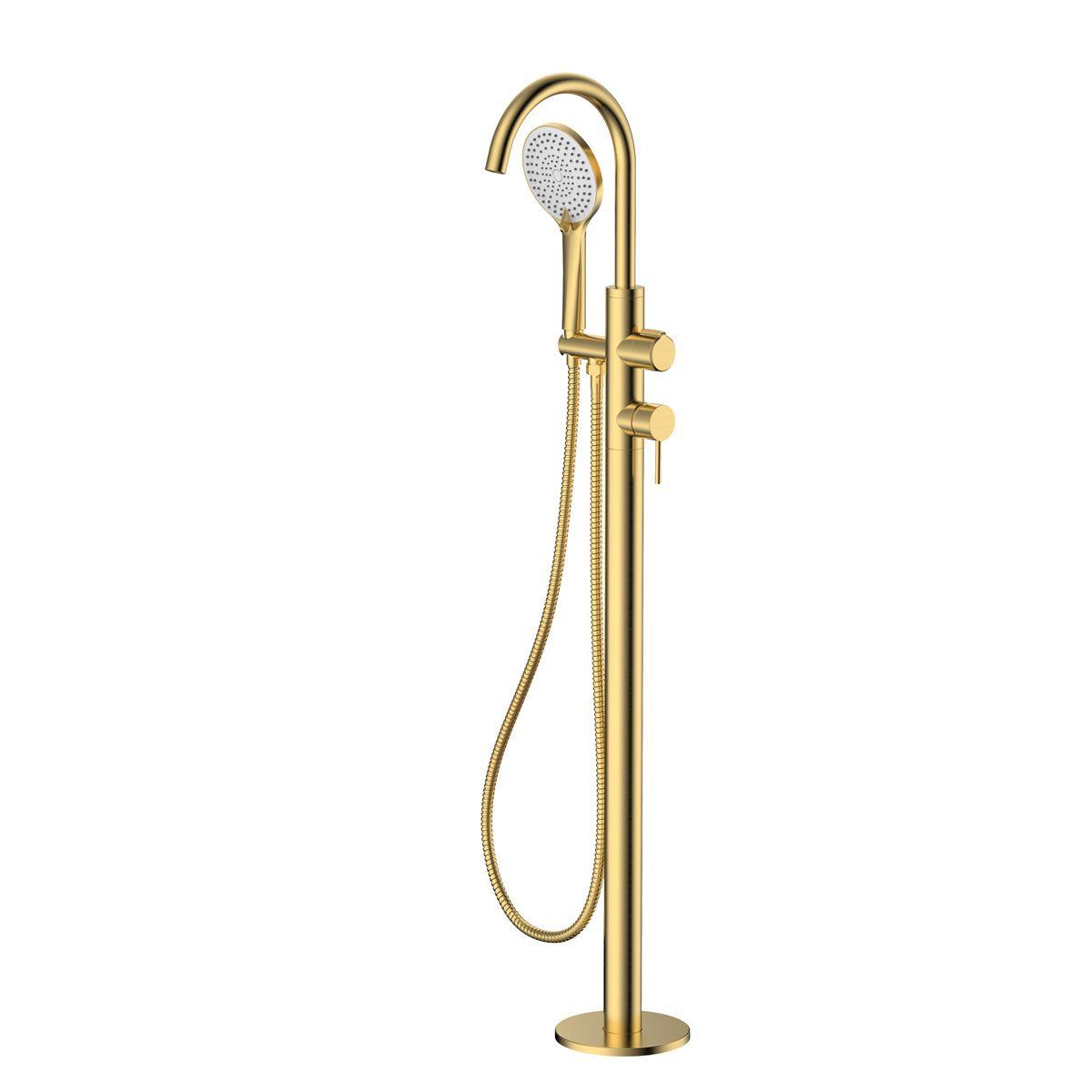 Giusta Ultima Gold Brushed samostojeća baterija (slavina) za kadu podna sa ručnim tušem, držačem ručnog tuša i crevom 71202GB0