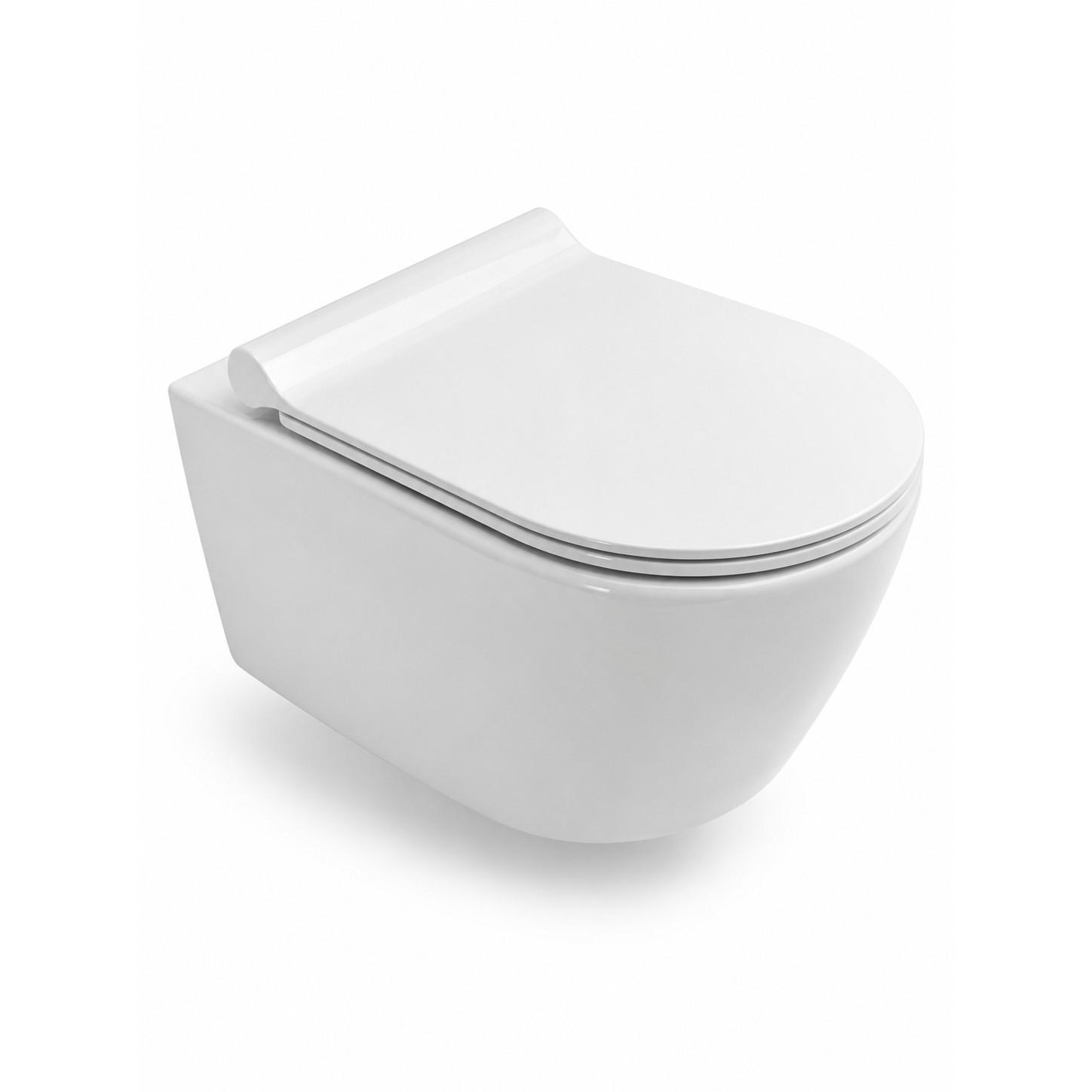 Giusta Ultima Vortex White WC šolja konzolna sa skrivenim kačenjem i Vortex kružnim ispiranjem bez oboda 31101000 + Giusta Ultima White Slim SoftClose QuickRelease WC daska sporospuštajuća i lakoskidajuća 39101000