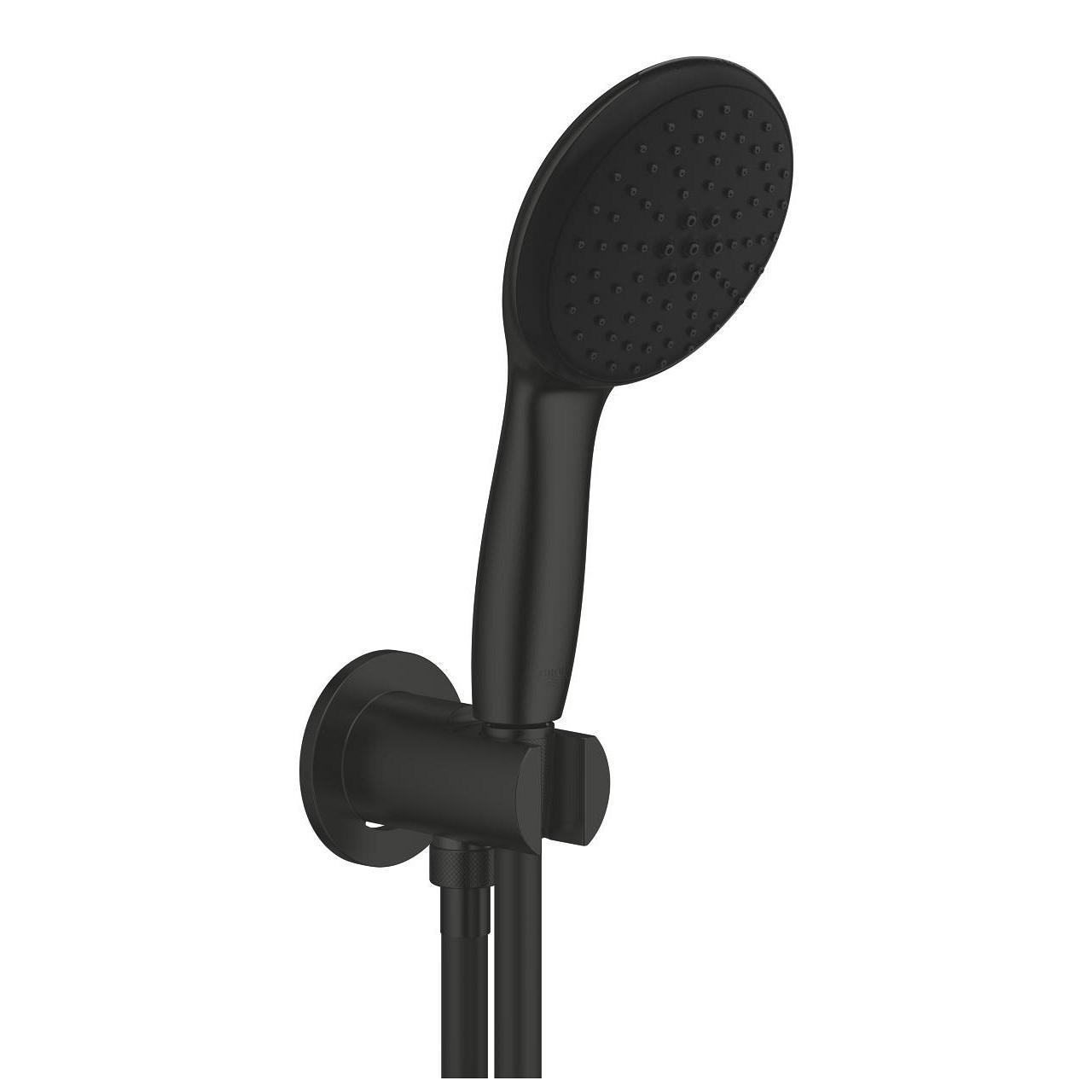 Grohe Tempesta 110 Matt Black Set ručni tuš sa 2 mlaza okrugli, zidni priključak za crevo sa integrisanim držačem za tuš i 1500 crevo za tuš 264062433