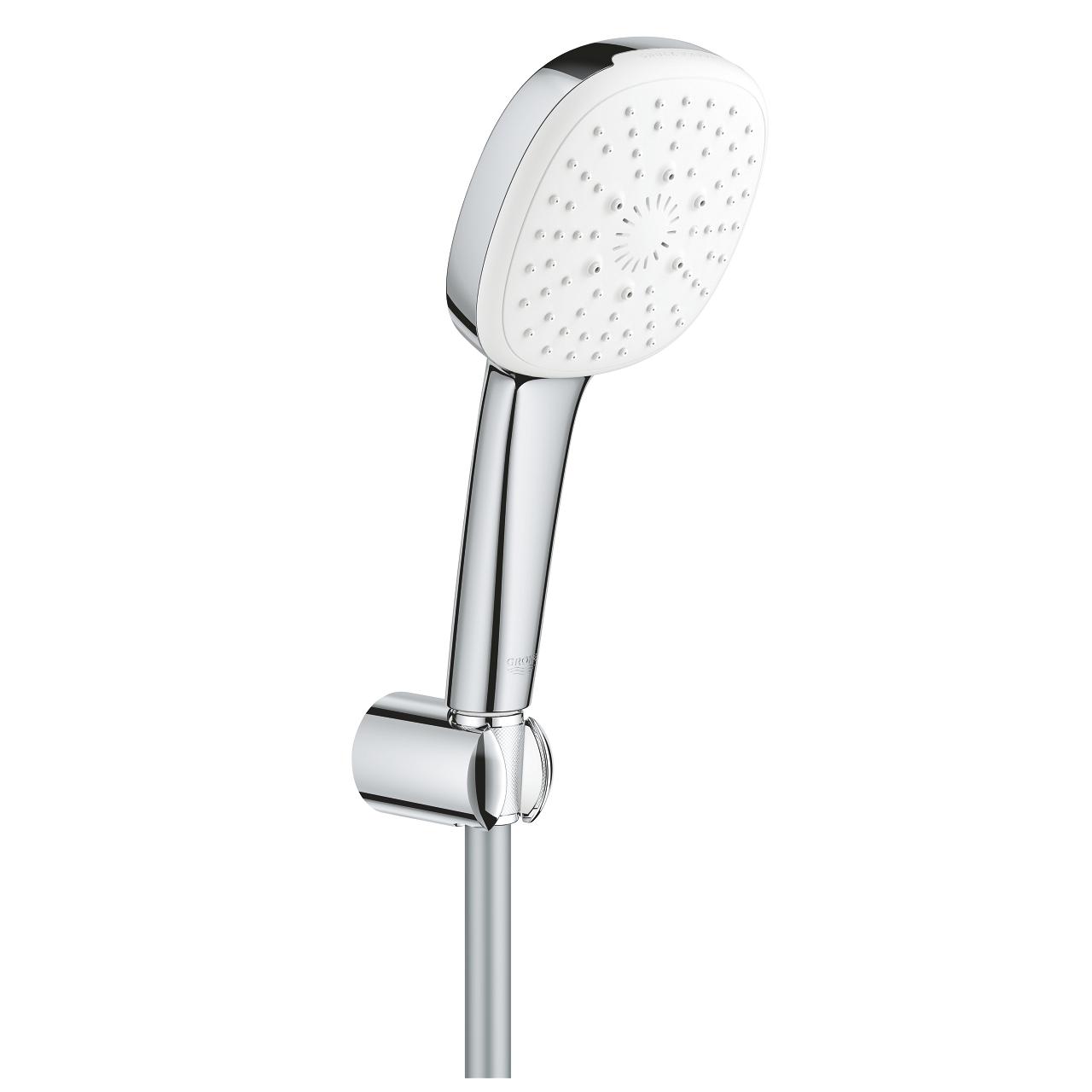 Grohe Tempesta Cube 110 Chrome Set ručni tuš sa 3 mlaza četvrtasti, zidni priključak za crevo sa integrisanim držačem za tuš i Relexaflex 1500 crevo za tuš 27588003