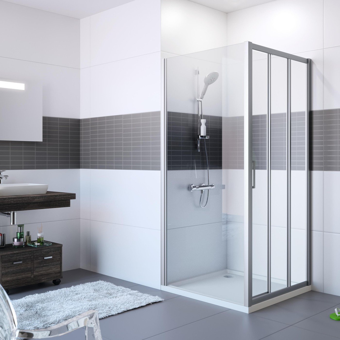 Hüppe Classics2 700 Silver fiksni panel visine 1900mm sa kaljenim providnim Anti-Plaque staklom debljine 4mm C20501.069.322