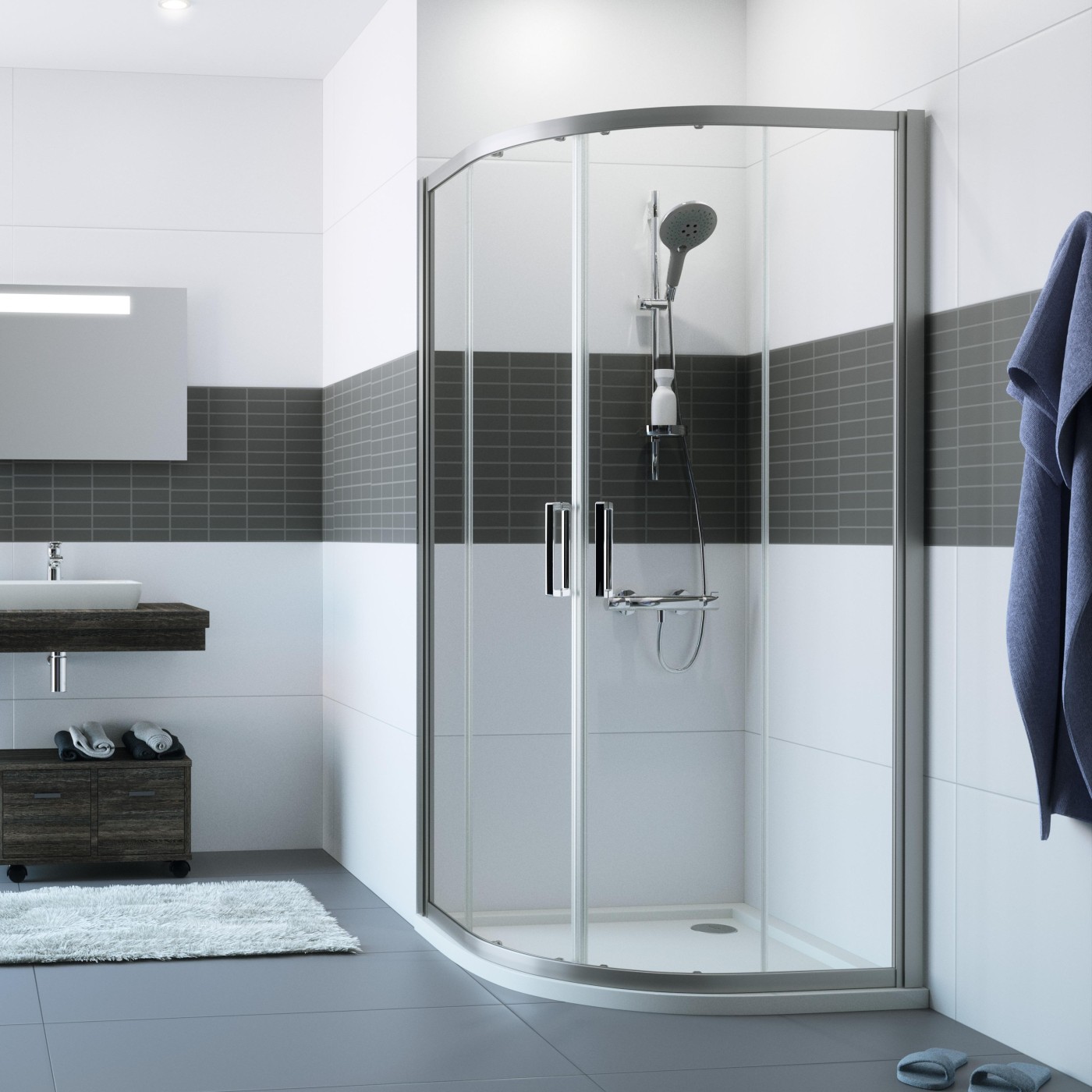 Hüppe Classics2 90x90 R550 MattSilver/Silver tuš kabina polukružna visine 1900mm sa kaljenim providnim Anti-Plaque staklom debljine 6/4mm C20604.087.322