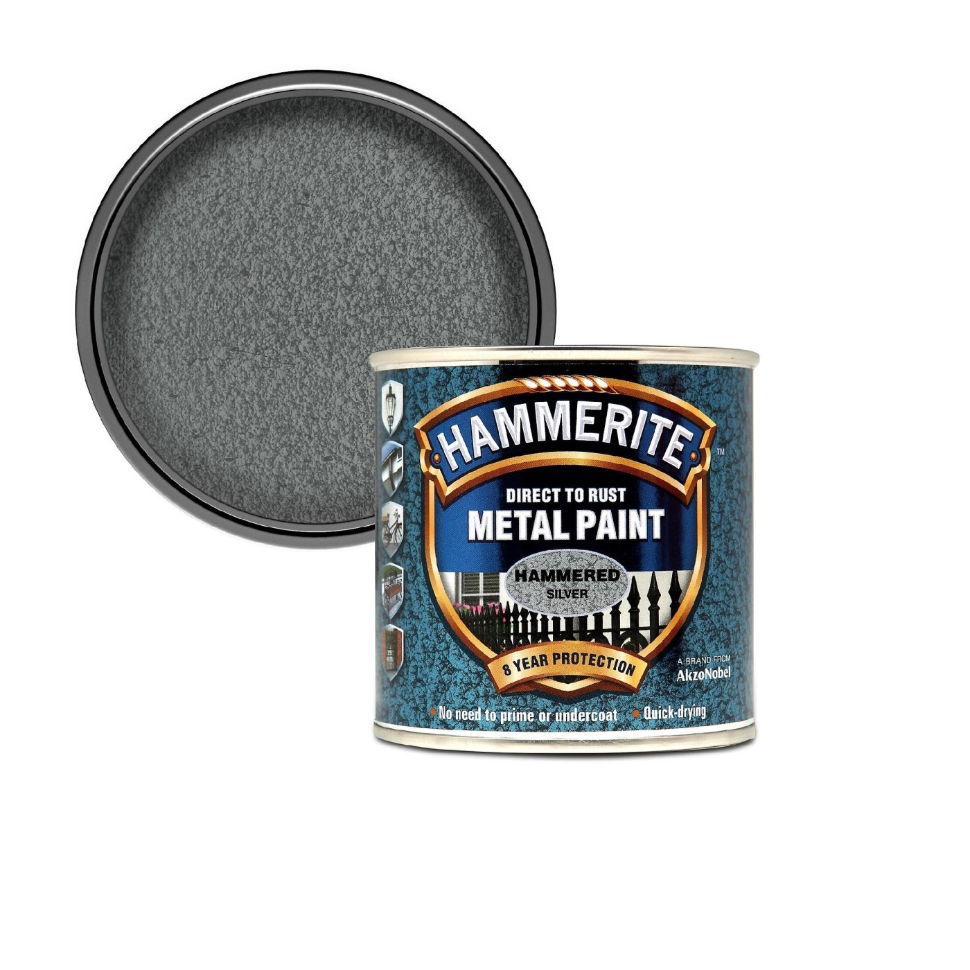 Hammerite Hammered Silver Effect 0,75L mat strukturirana 3 u 1 emajl boja za metal za spolja i unutra na modifikovanoj uljanoj bazi za brzo sušenje (0,08-0,20L/m2/sloj)