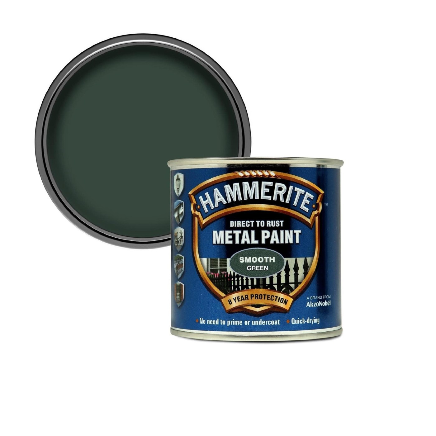 Hammerite Smooth Green Glossy 0,75L sjajna 3 u 1 emajl boja za metal za spolja i unutra na modifikovanoj uljanoj bazi za brzo sušenje (0,08-0,20L/m2/sloj)