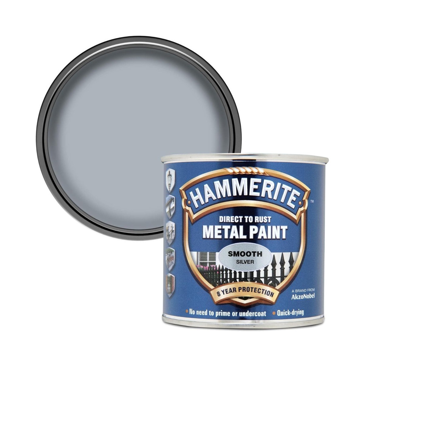 Hammerite Smooth Silver Glossy 0,75L sjajna 3 u 1 emajl boja za metal za spolja i unutra na modifikovanoj uljanoj bazi za brzo sušenje (0,08-0,20L/m2/sloj)