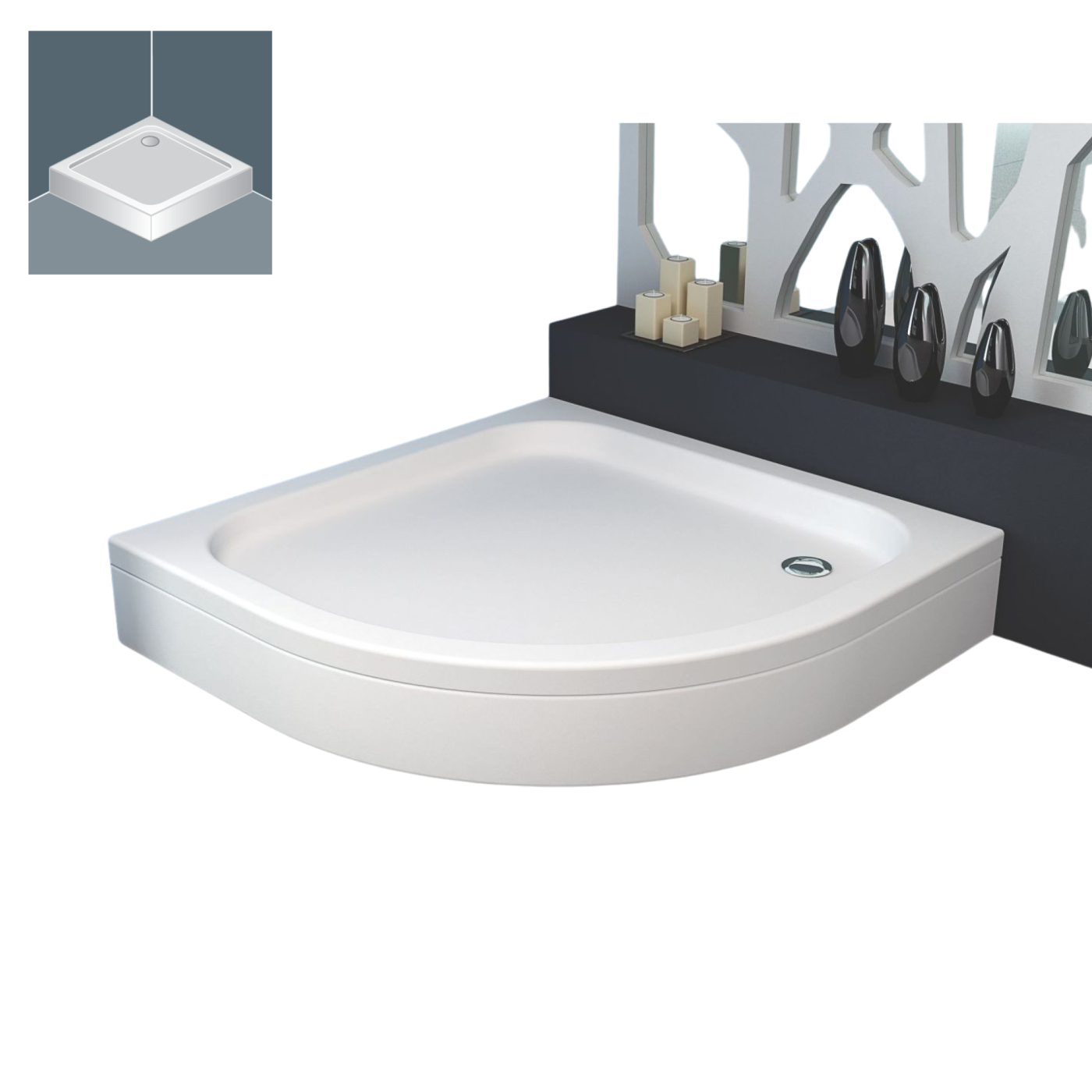 Kolpa San Ontex White 80x80 R550 tuš kada polukružna ugradna od sanitarnog akrila sa oblogom i postoljem 755140