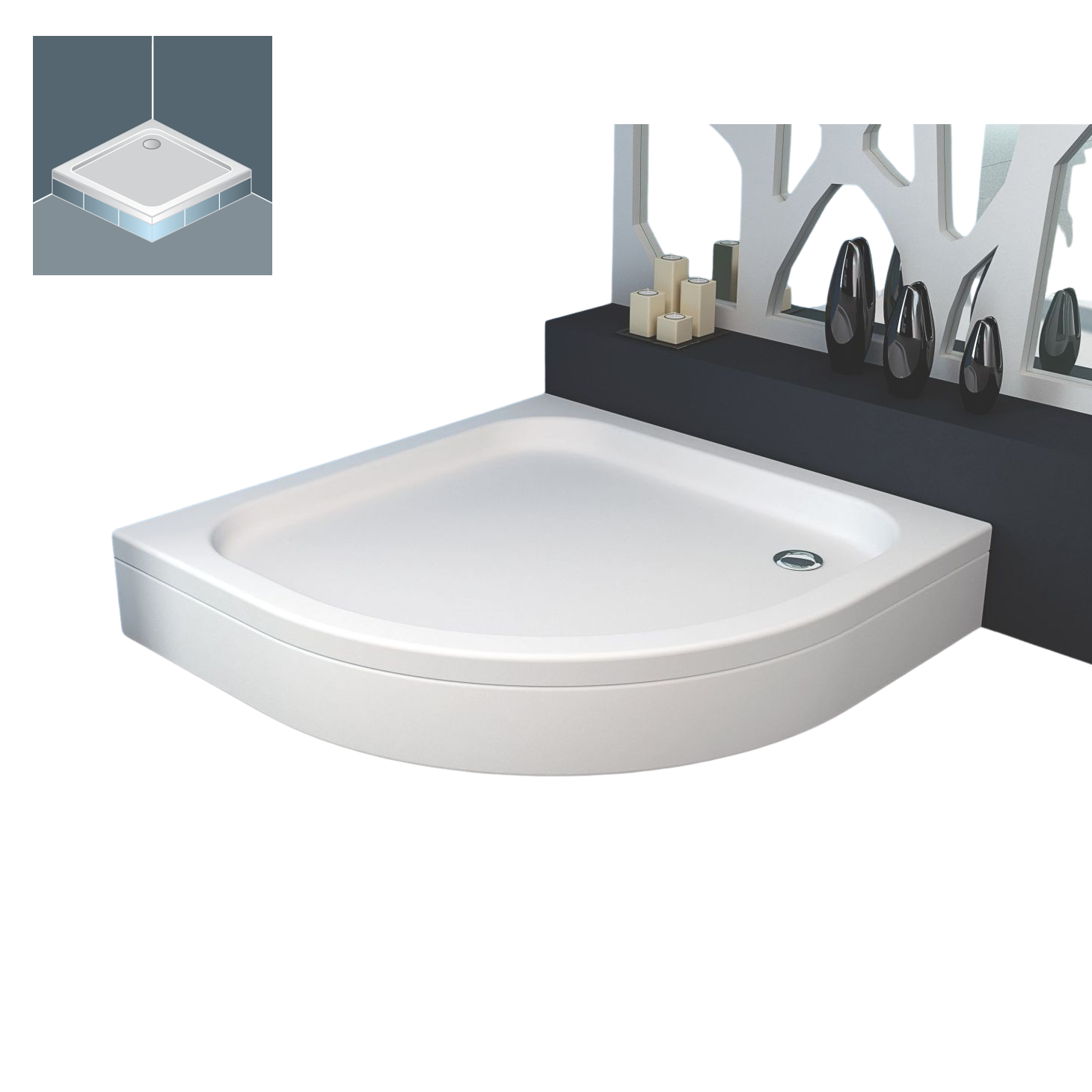 Kolpa San Ontex White 90x90 R550 tuš kada polukružna ugradna od sanitarnog akrila 754880