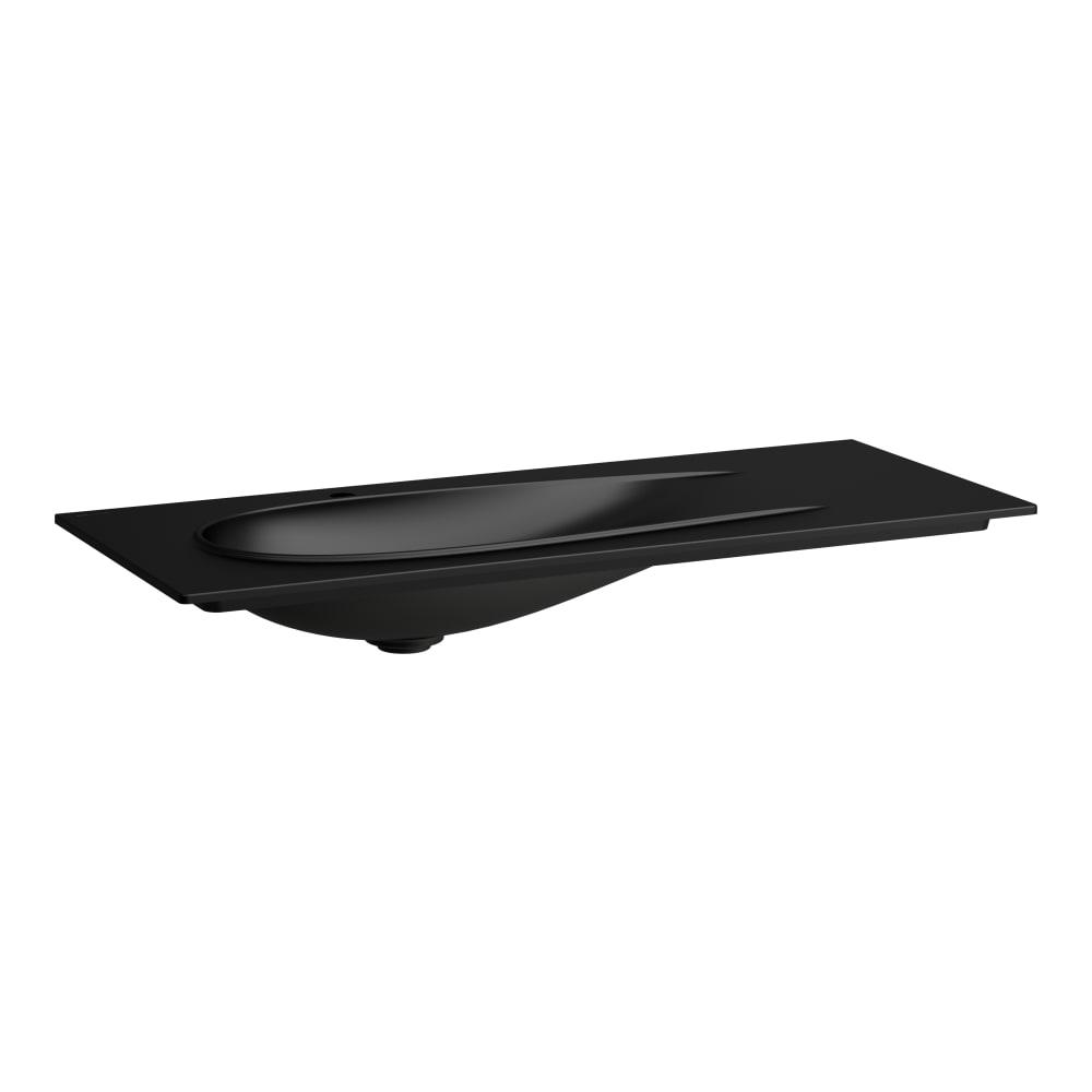 Laufen Il Bagno Alessi Black Matt Slim umivaonik (lavabo) 120x50x16 konzolni i nadgradni sa desnim zaravnjenjem i keramickim odlivnim ventilom 8.1797.9.716.112.1