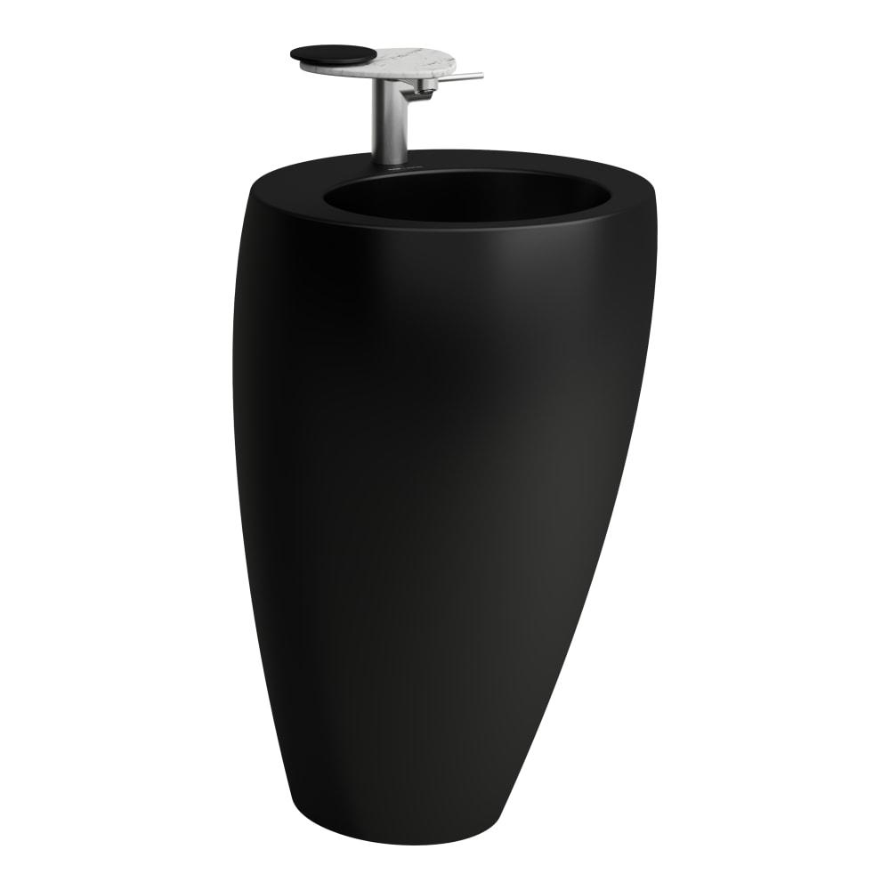 Laufen Il Bagno Alessi Black Matt umivaonik (lavabo) 52x53x85 samostojeci, okruglog oblika, sa rupom za bateriju, keramickim poklopcem ventila sa integrisanim postoljem 8.1197.1.716.104.1