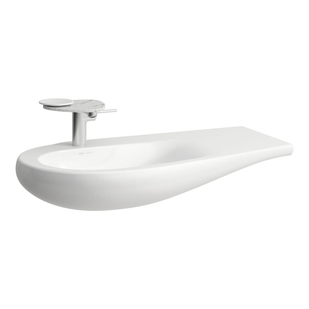 Laufen Il Bagno Alessi Black Matt umivaonik (lavabo) 90x50x16,5 konzolni sa desnim zaravnjenjem i keramičkim poklopcem odlivnim ventilom sifona nezatvorivim 8.1497.5.716.109.1