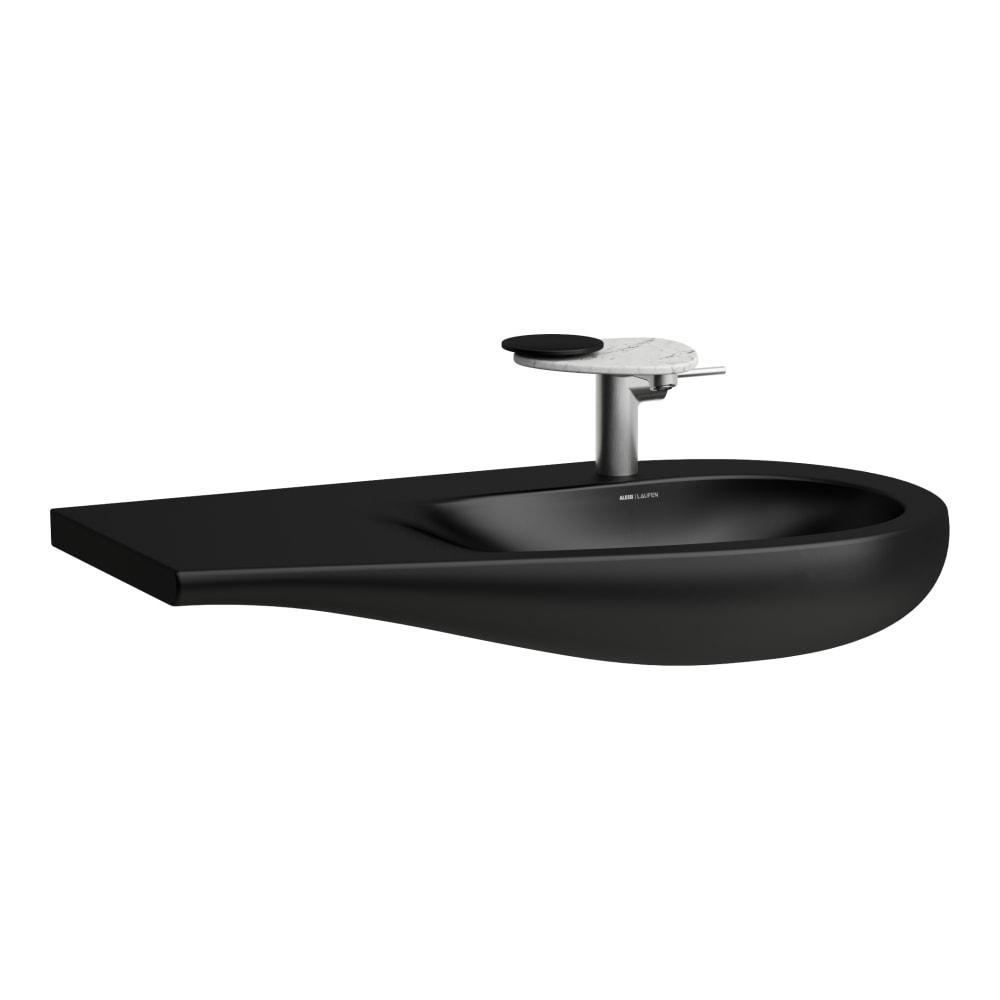 Laufen Il Bagno Alessi Black Matt umivaonik (lavabo) 90x50x16,5 konzolni sa rupom za bateriju, prelivom, levim zaravnjanem i keramickim poklopcem odlivnog ventila 8.1497.6.716.104.1