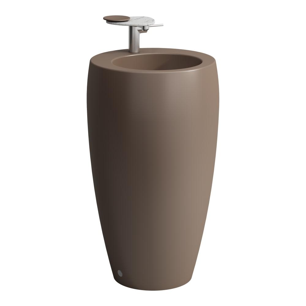 Laufen Il Bagno Alessi Caffè Matt umivaonik (lavabo) 53x53x90 samostojeci, okruglog oblika, sa prelivom i rupom za bateriju, keramickim poklopcem ventila sa integrisanim postoljem 8.1197.2.188.104.1