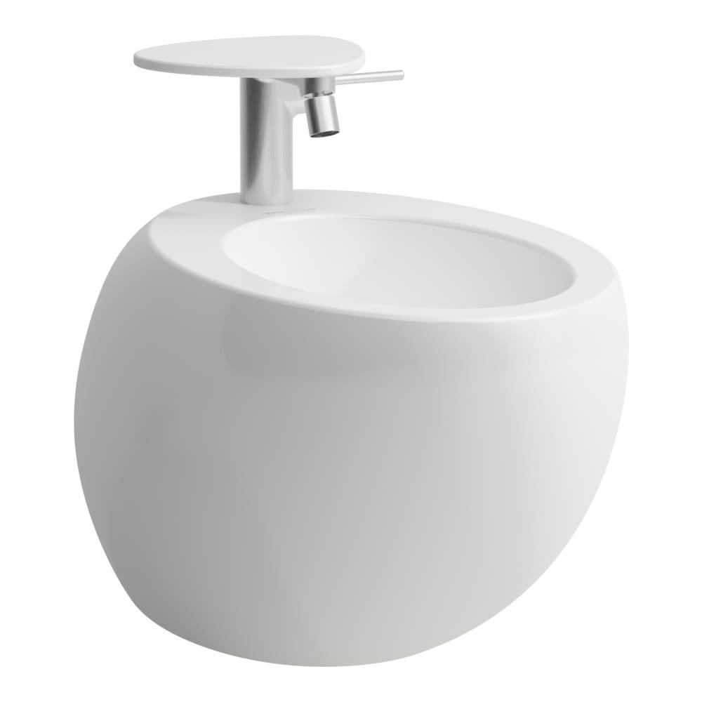 Laufen Il Bagno Alessi White LCC bide 58,5x39x35,5 konzolni sa centralnim otvorom za bateriju, sa skrivenim prelivom, keramičkim poklopcem ventila i dve bočne rupe za priključak vode 8.3097.1.400.304.1