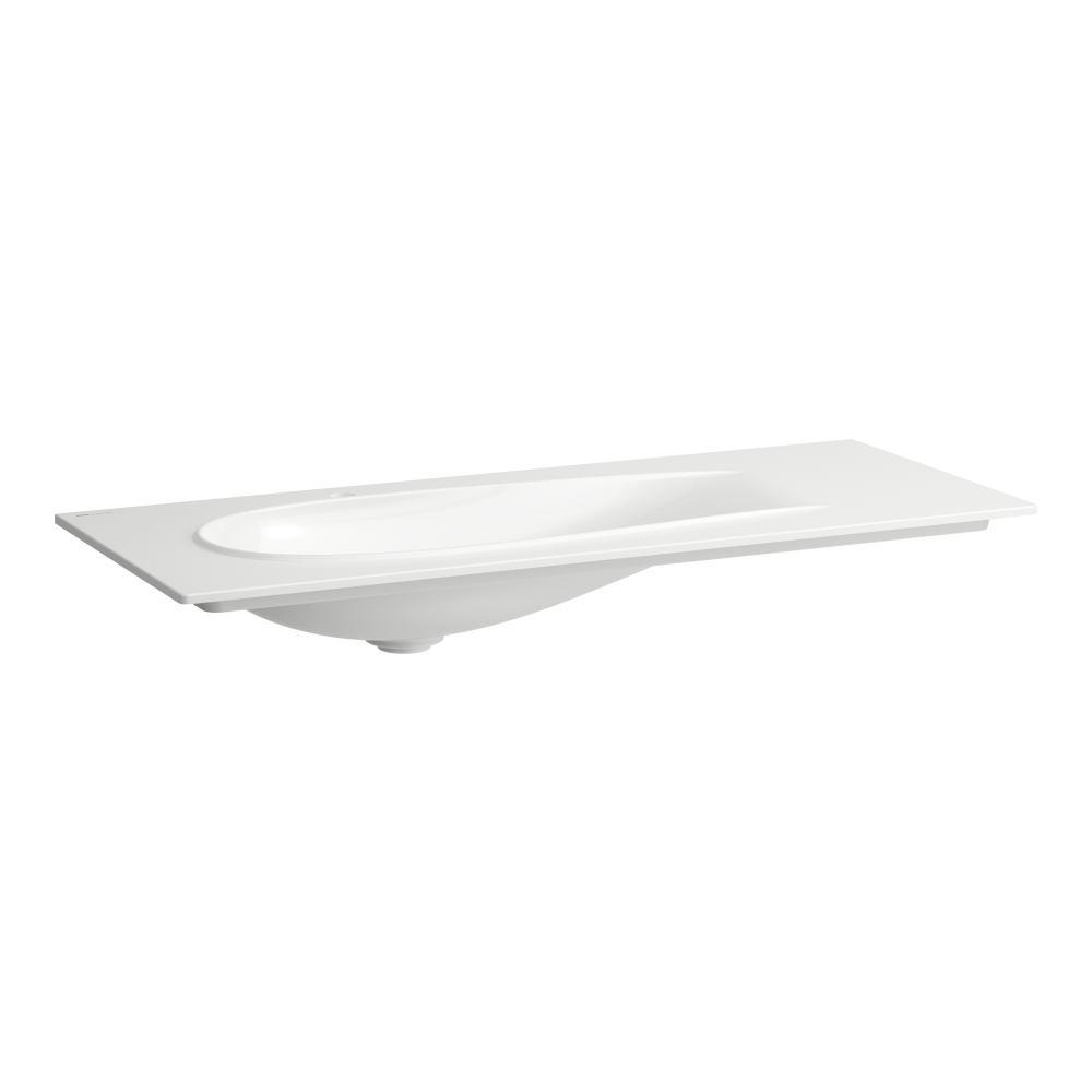 Laufen Il Bagno Alessi White LCC Slim umivaonik (lavabo) 120x50x16 konzolni i ugradni sa rupom za bateriju, desnim zaravnjenjem i keramickim odlivnim ventilom sifona nezatvorivim 8.1797.9.400.104.1