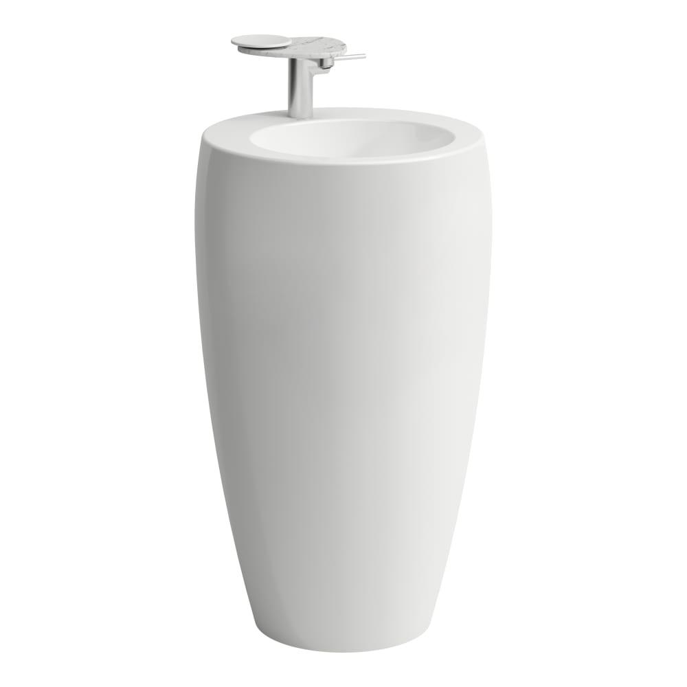 Laufen Il Bagno Alessi White LCC umivaonik (lavabo) 53x53x90 samostojeci, okruglog oblika i keramickim poklopcem ventila sa integrisanim postoljem 8.1197.2.400.109.1