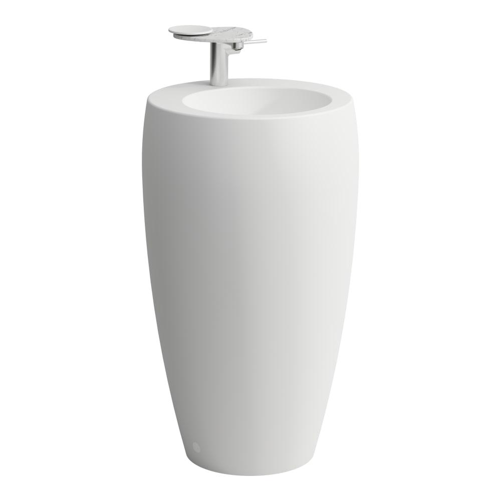 Laufen Il Bagno Alessi White LCC umivaonik (lavabo) 53x53x90 samostojeci, okruglog oblika, sa prelivom i rupom za bateriju, keramickim poklopcem ventila sa integrisanim postoljem 8.1197.2.400.104.1