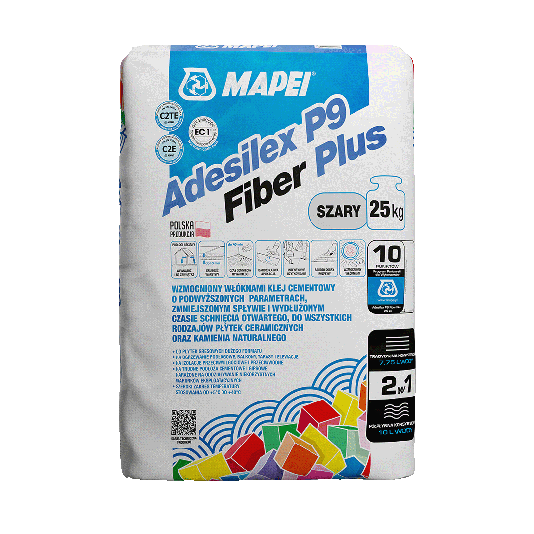 Mapei Adesilex P9 Fiber Plus 25kg lepak za pločice fleksibilni mikroarmirani otporan na klizanje sa produženim otvorenim vremenom sivi C2TE (2-5kg/m<sup>2</sup>)