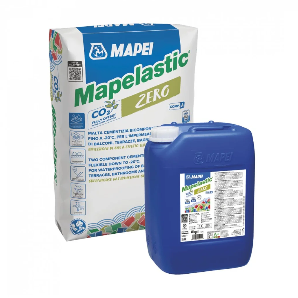 Mapei Mapelastic Zero 32kg A+B dvokomponentna fleksibilna cementna masa za hidroizolaciju balkona, terasa, kupatila i bazena za debljine od najmanje 2mm po sloju (3,5 - 4,0kg/m²)