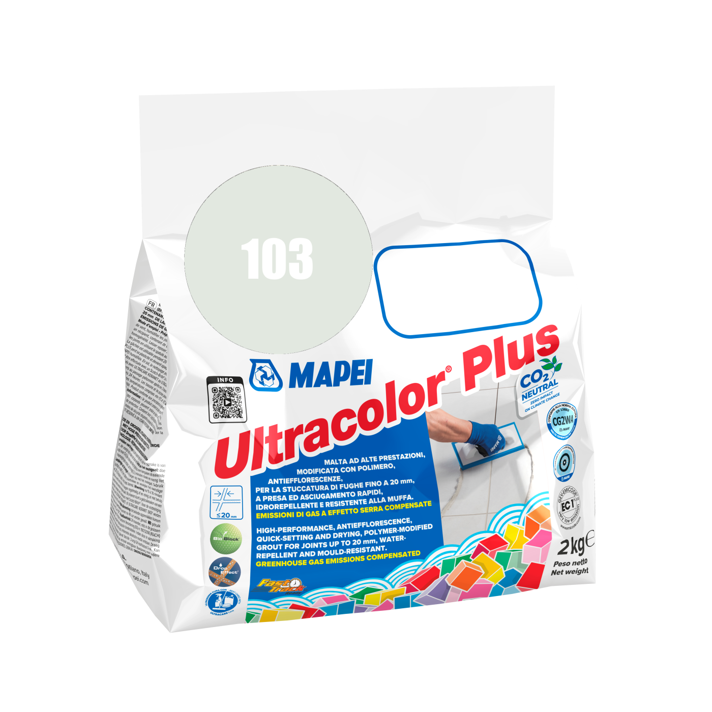 Mapei UltraColor Plus (103) Moon White - mesečeva bela 2kg cementna masa za fugovanje brzovezujuća i brzosušeća, vodoodbojna, otporna na buđ i iscvetavanje soli za fuge do 20mm