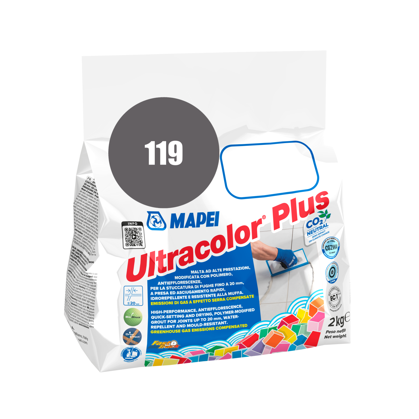 Mapei UltraColor Plus (119) London Grey 2kg cementna masa za fugovanje brzovezujuća i brzosušeća, vodoodbojna, otporna na buđ i iscvetavanje soli za fuge do 20mm