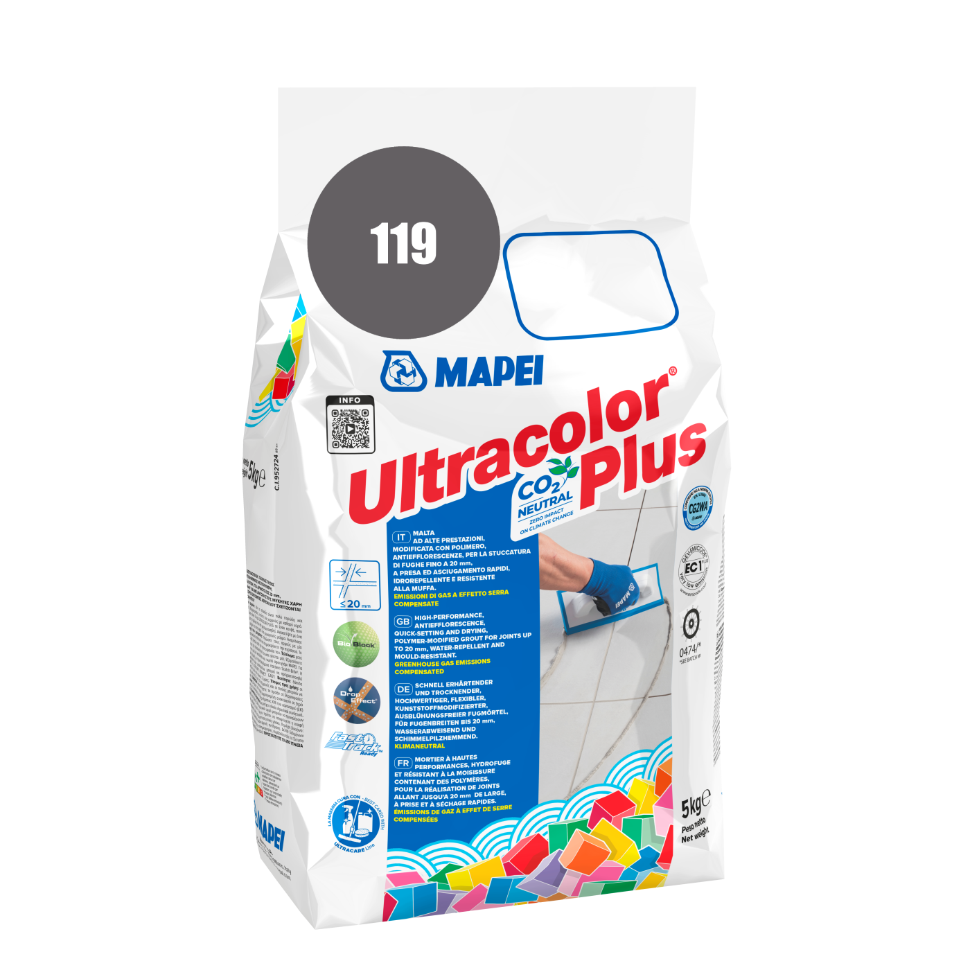 Mapei UltraColor Plus (119) London Grey 5kg cementna masa za fugovanje brzovezujuća i brzosušeća, vodoodbojna, otporna na buđ i iscvetavanje soli za fuge do 20mm