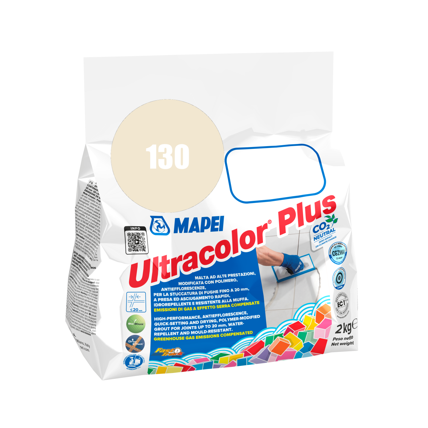 Mapei UltraColor Plus (130) Jasmine - jasmin 2kg cementna masa za fugovanje brzovezujuća i brzosušeća, vodoodbojna, otporna na buđ i iscvetavanje soli za fuge do 20mm
