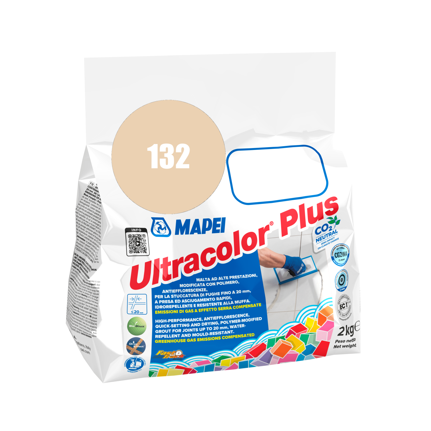 Mapei UltraColor Plus (132) Beige - bež 2000 2kg cementna masa za fugovanje brzovezujuća i brzosušeća, vodoodbojna, otporna na buđ i iscvetavanje soli za fuge do 20mm