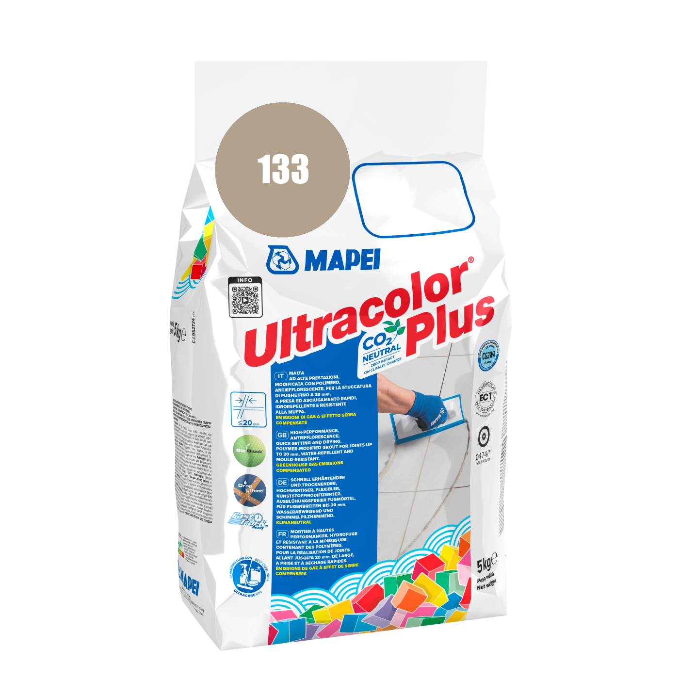 Mapei UltraColor Plus (133) Sand - pesak 5kg cementna masa za fugovanje brzovezujuća i brzosušeća, vodoodbojna, otporna na buđ i iscvetavanje soli za fuge do 20mm