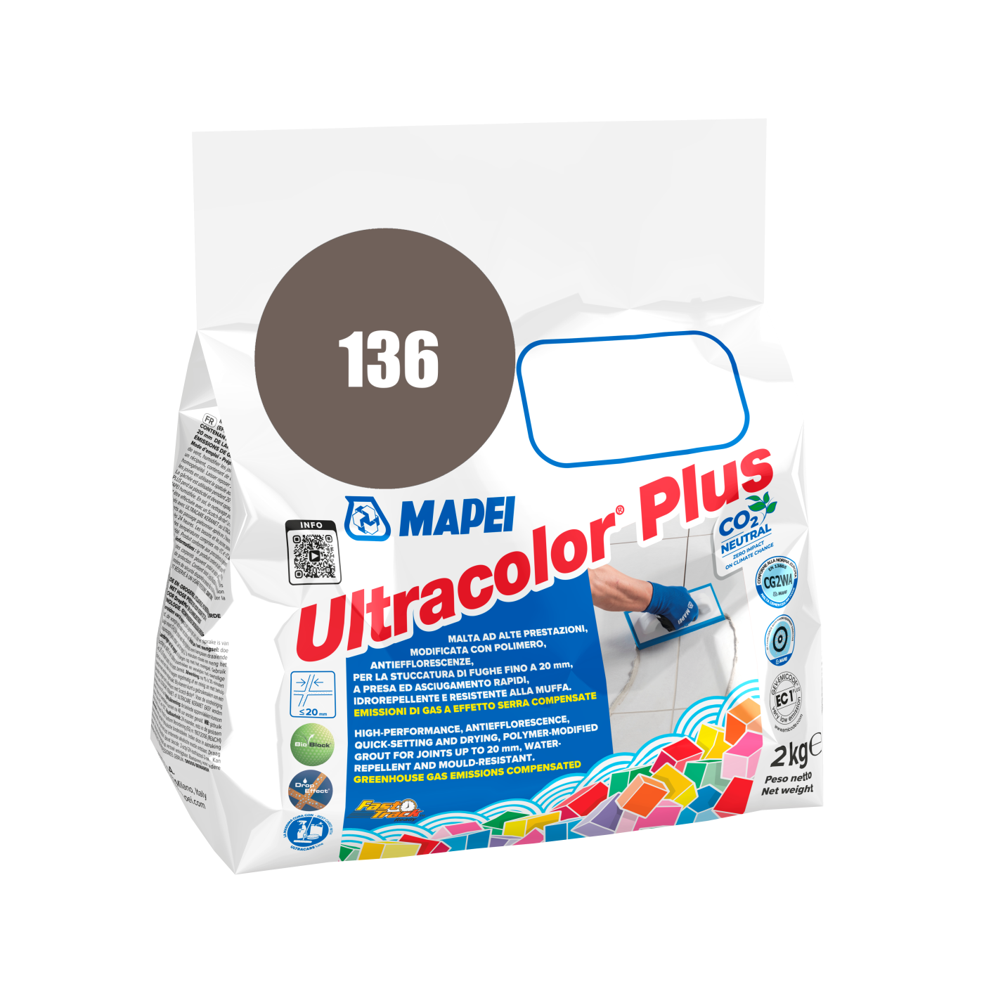 Mapei UltraColor Plus (136) Mud - blatno braon 2kg cementna masa za fugovanje brzovezujuća i brzosušeća, vodoodbojna, otporna na buđ i iscvetavanje soli za fuge do 20mm