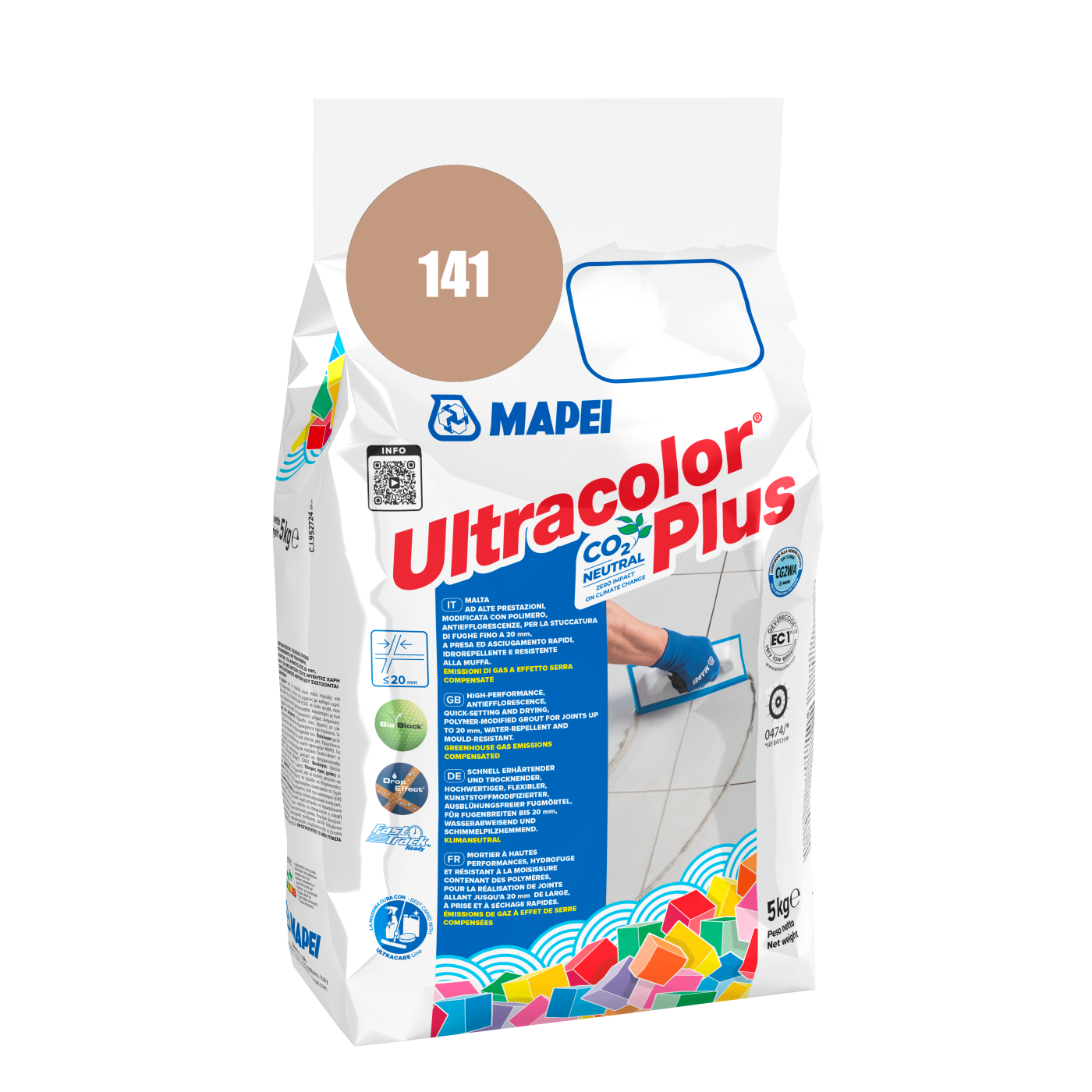 Mapei UltraColor Plus (141) Caramel - karamela 5kg cementna masa za fugovanje brzovezujuća i brzosušeća, vodoodbojna, otporna na buđ i iscvetavanje soli za fuge do 20mm