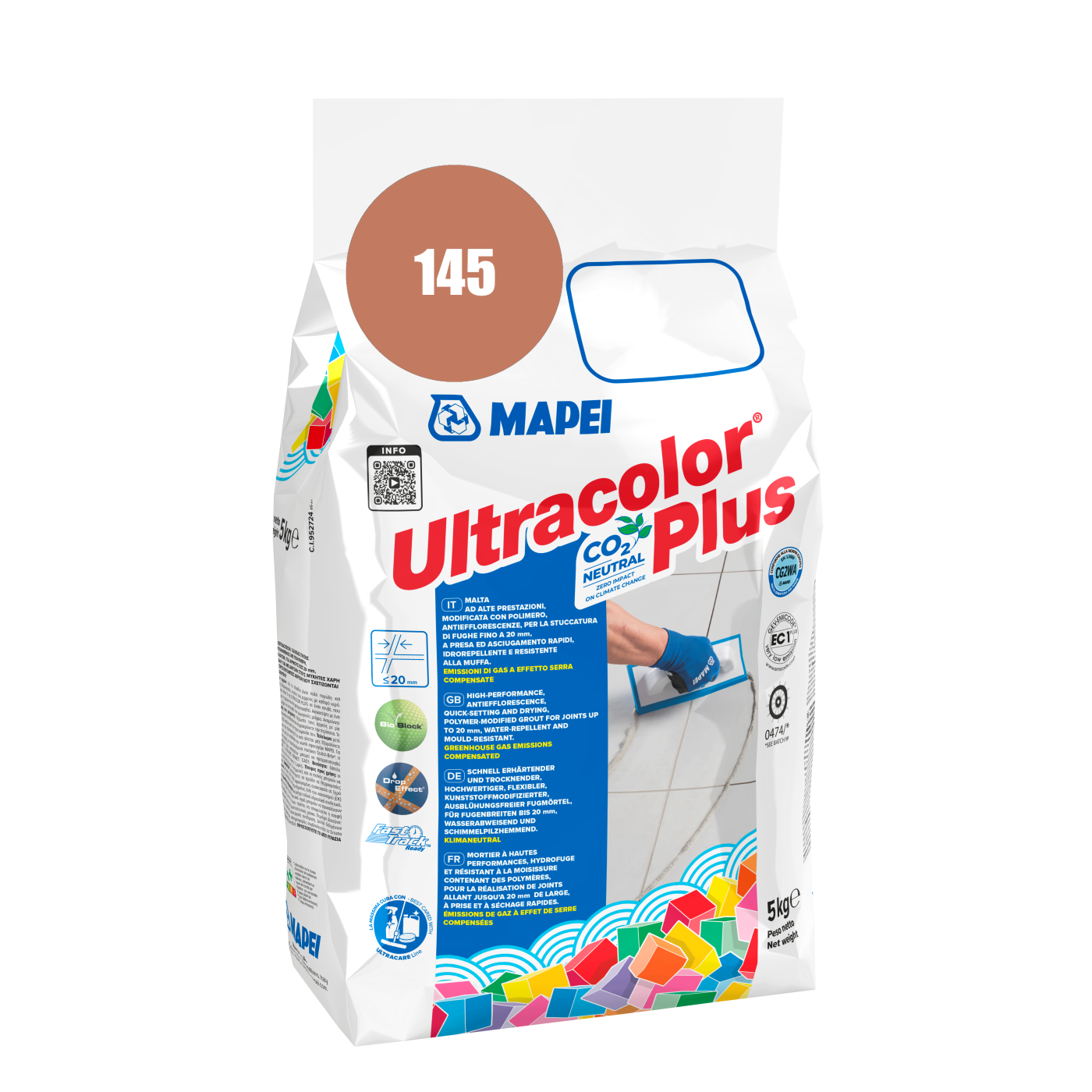 Mapei UltraColor Plus (145) Terra Di Siena 5kg cementna masa za fugovanje brzovezujuća i brzosušeća, vodoodbojna, otporna na buđ i iscvetavanje soli za fuge do 20mm