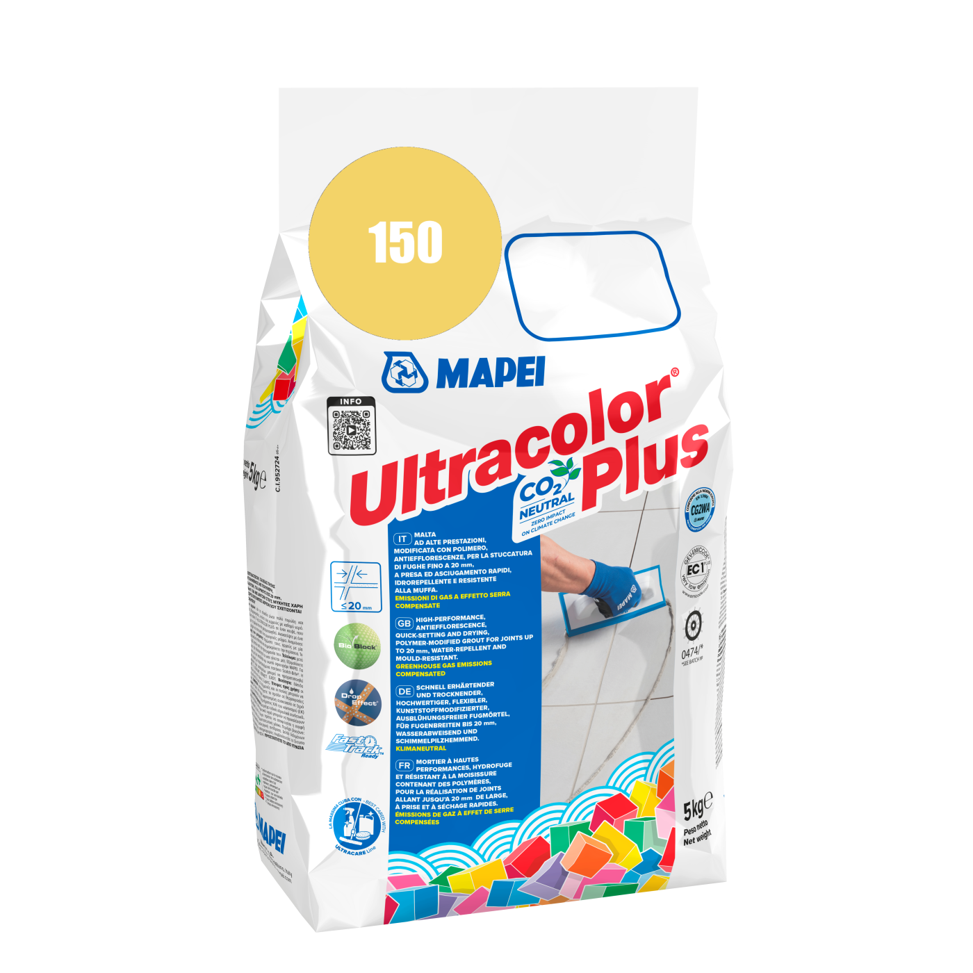 Mapei UltraColor Plus (150) Yellow - žuta 5kg cementna masa za fugovanje brzovezujuća i brzosušeća, vodoodbojna, otporna na buđ i iscvetavanje soli za fuge do 20mm
