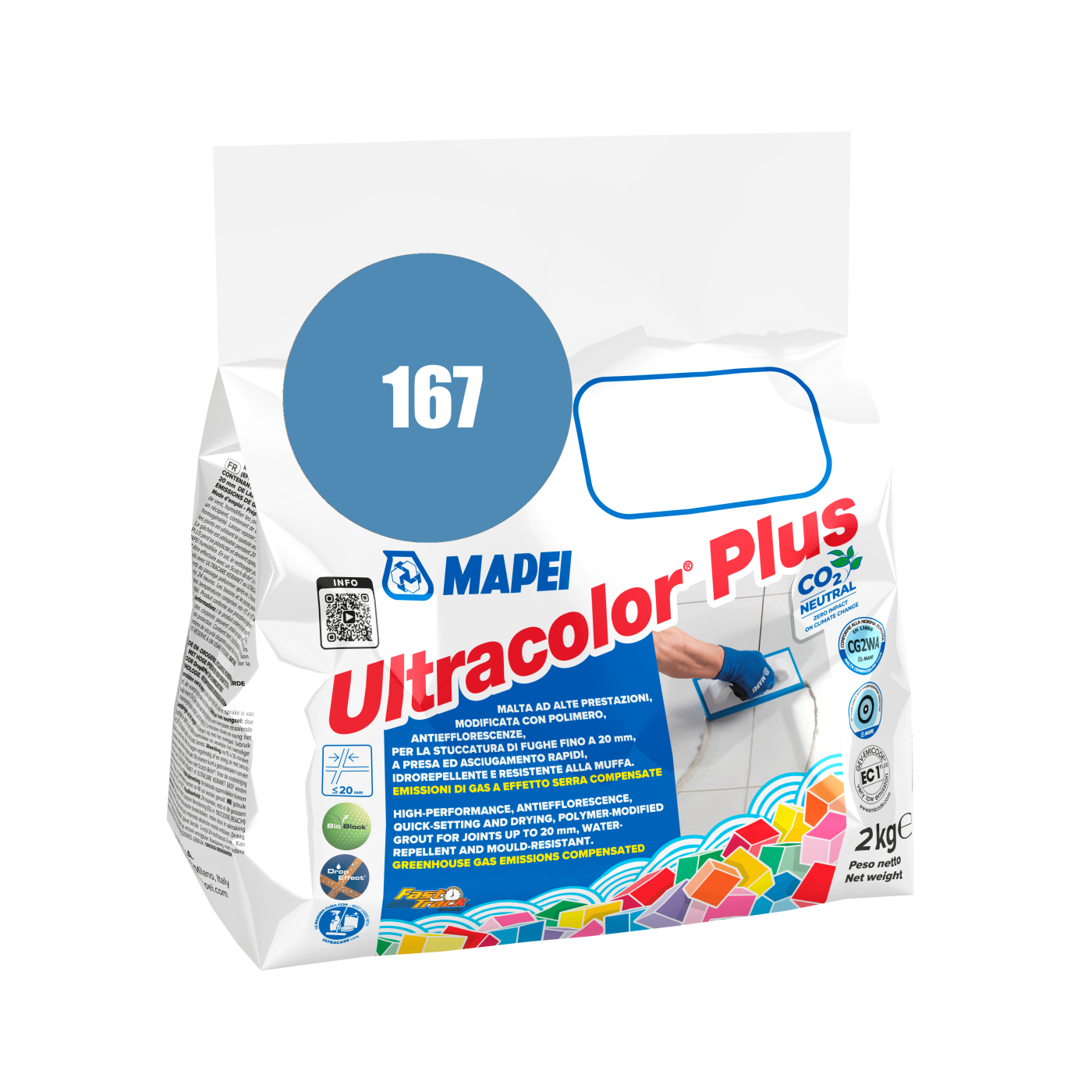 Mapei UltraColor Plus (167) Avio - avio 2kg cementna masa za fugovanje brzovezujuća i brzosušeća, vodoodbojna, otporna na buđ i iscvetavanje soli za fuge do 20mm