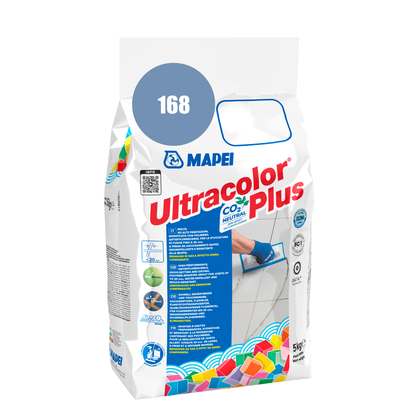 Mapei UltraColor Plus (168) Cerlean - azurno plava 5kg cementna masa za fugovanje brzovezujuća i brzosušeća, vodoodbojna, otporna na buđ i iscvetavanje soli za fuge do 20mm