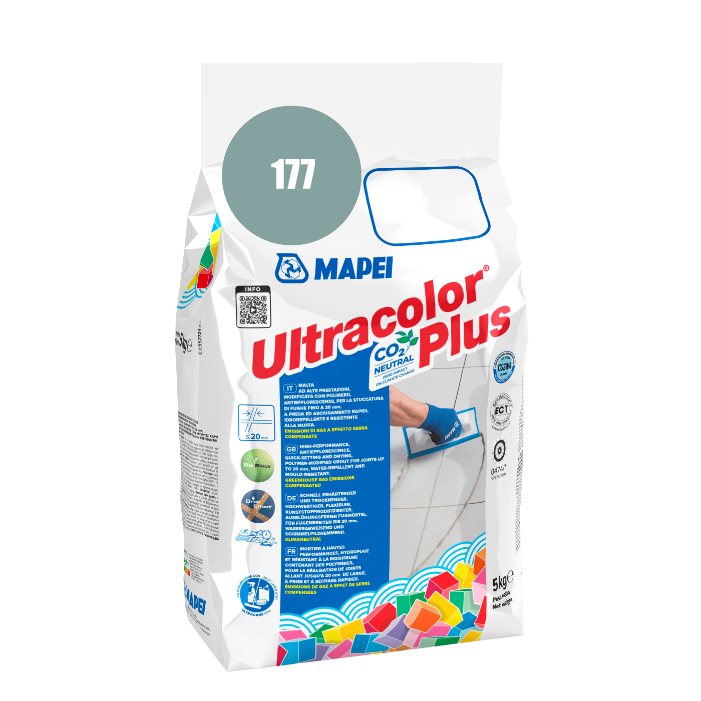 Mapei UltraColor Plus (177) Saga- žalfija 5kg cementna masa za fugovanje brzovezujuća i brzosušeća, vodoodbojna, otporna na buđ i iscvetavanje soli za fuge do 20mm