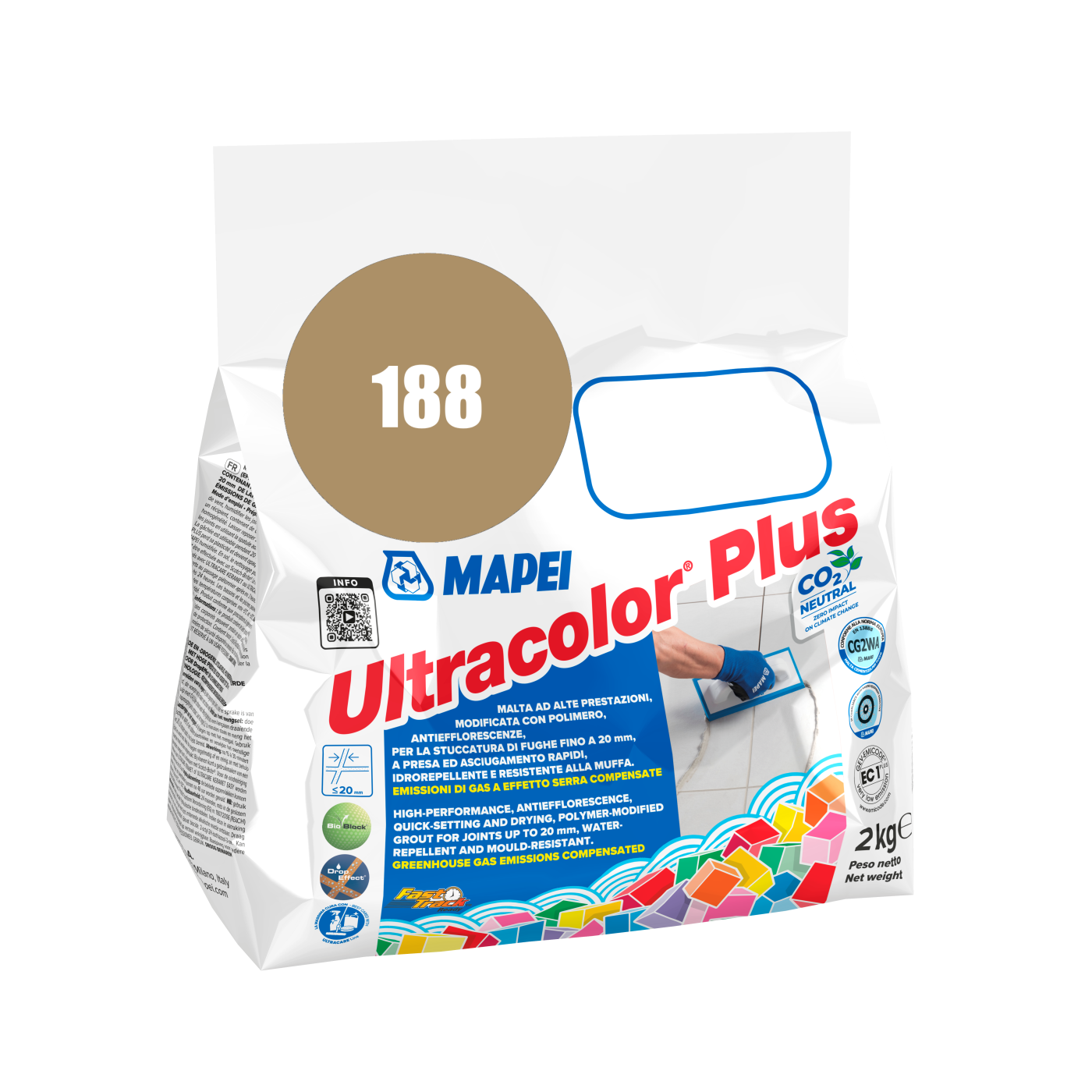 Mapei UltraColor Plus (188) Biscuit - biskvit 2kg cementna masa za fugovanje brzovezujuća i brzosušeća, vodoodbojna, otporna na buđ i iscvetavanje soli za fuge do 20mm