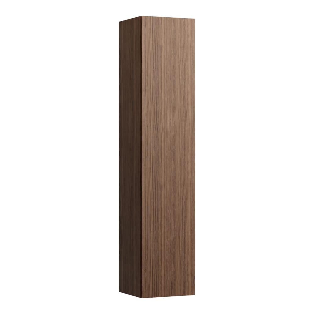 Laufen Il Bagno Alessi Noce Canaletto - Real Wood Veneer konzolni visoki ormar (vertikala) 35,1x33,4x165 sa jednim vratima sa mehanizmom mekog zatvaranja, integrisanom ručkom na levoj strani i četiri police od zadimljenog stakla 4.3046.2.097.630.1