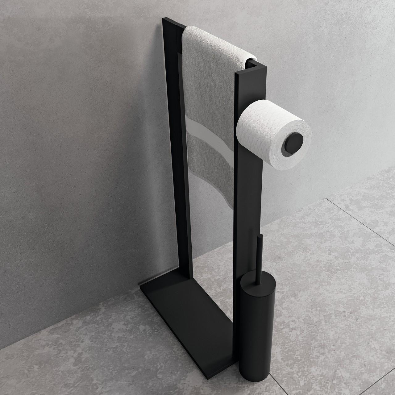 Novellini Frame Matt Black samostojeći držač toalet papira i peškira sa WC četkom 47x15x75 90AKFPSRS-H