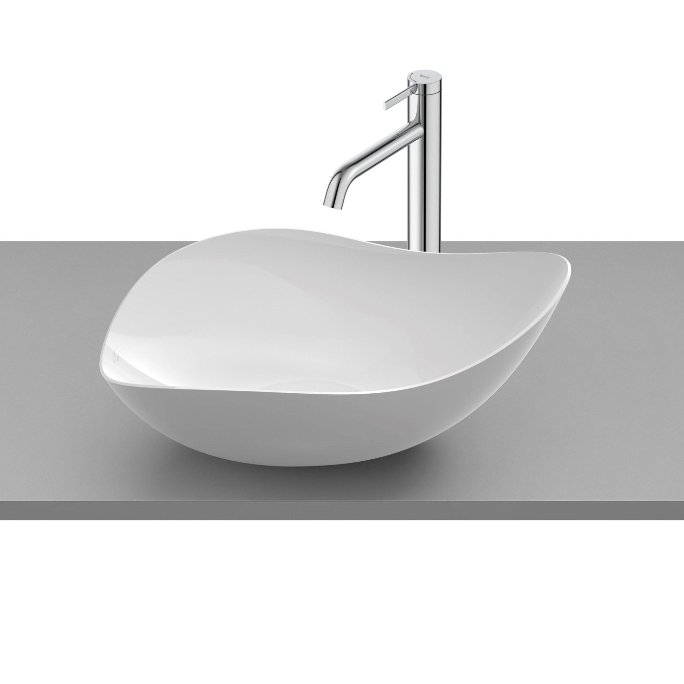 Roca Ruy Ohtake White Fineceramic® umivaonik (lavabo) 55x38x18 nadgradni ovalni asimetrični sa poklopcem za odliv A327A13000