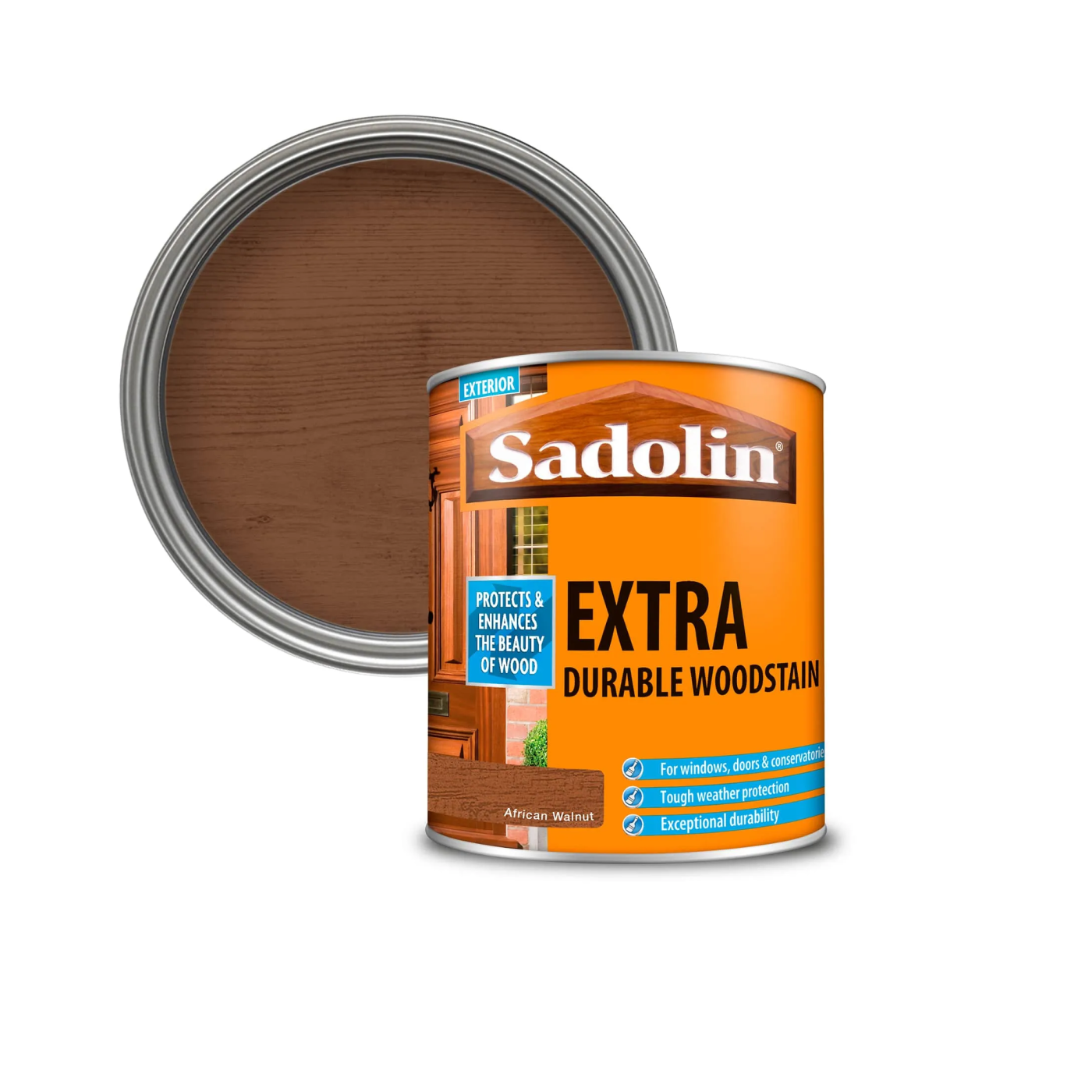 Sadolin EXTRA Woodstain 1 Litre - African Walnut Colour For Outdoor Wood Protection