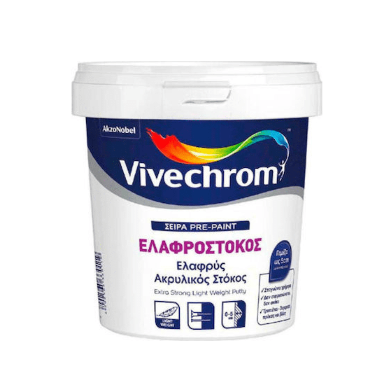 Vivechrom Elafrostokos Light Weight Putty 0,6L posebni lagani ekstrajaki kit za duboke pukotine i spojeve do 5cm na bazi akrilne smole i šupljih silicijumskih sfera za spoljašnju i unutrašnju upotrebu