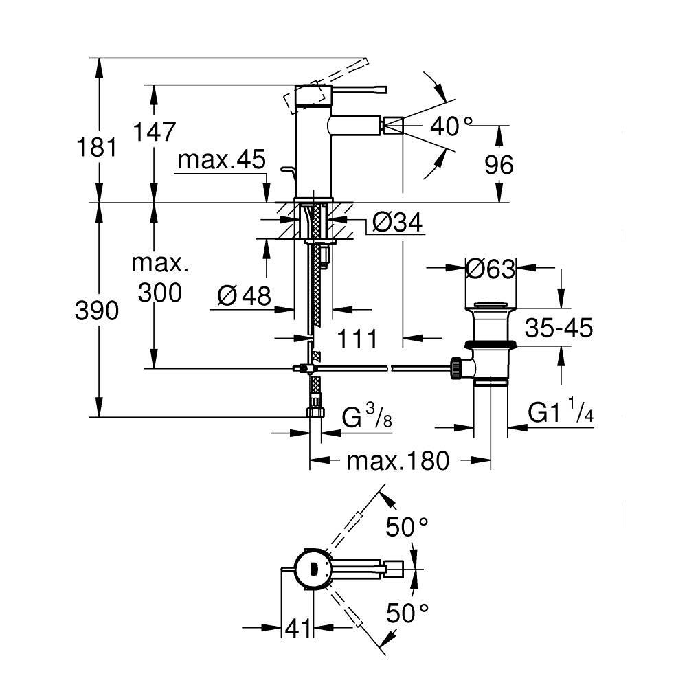 Grohe Essence 100 Supersteel baterija (slavina) za bide sa odlivnim ventilom sifona pop-up 24178DC1
