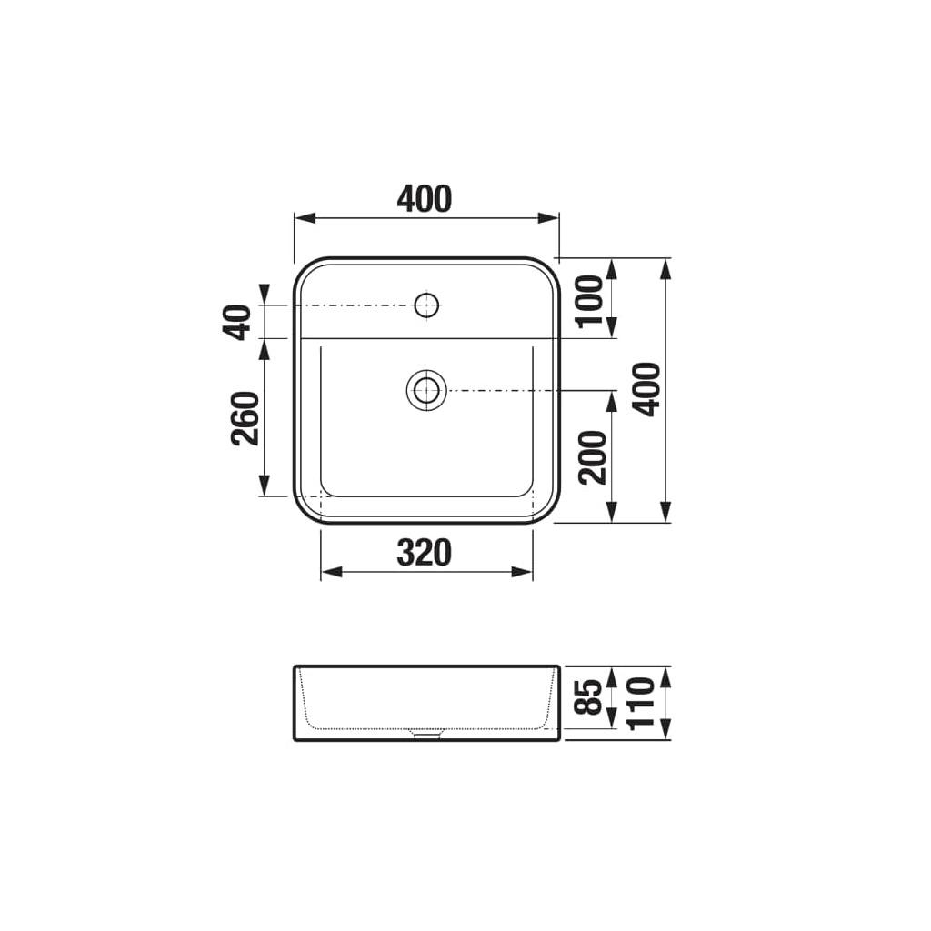 Jika Astra White umivaonik (lavabo) 40x40x11 nadgradni četvrtasti sa rupom za bateriju i odlivnim ventilom sifona keramičkim nezatvorivim 8.1836.1.000.111.1